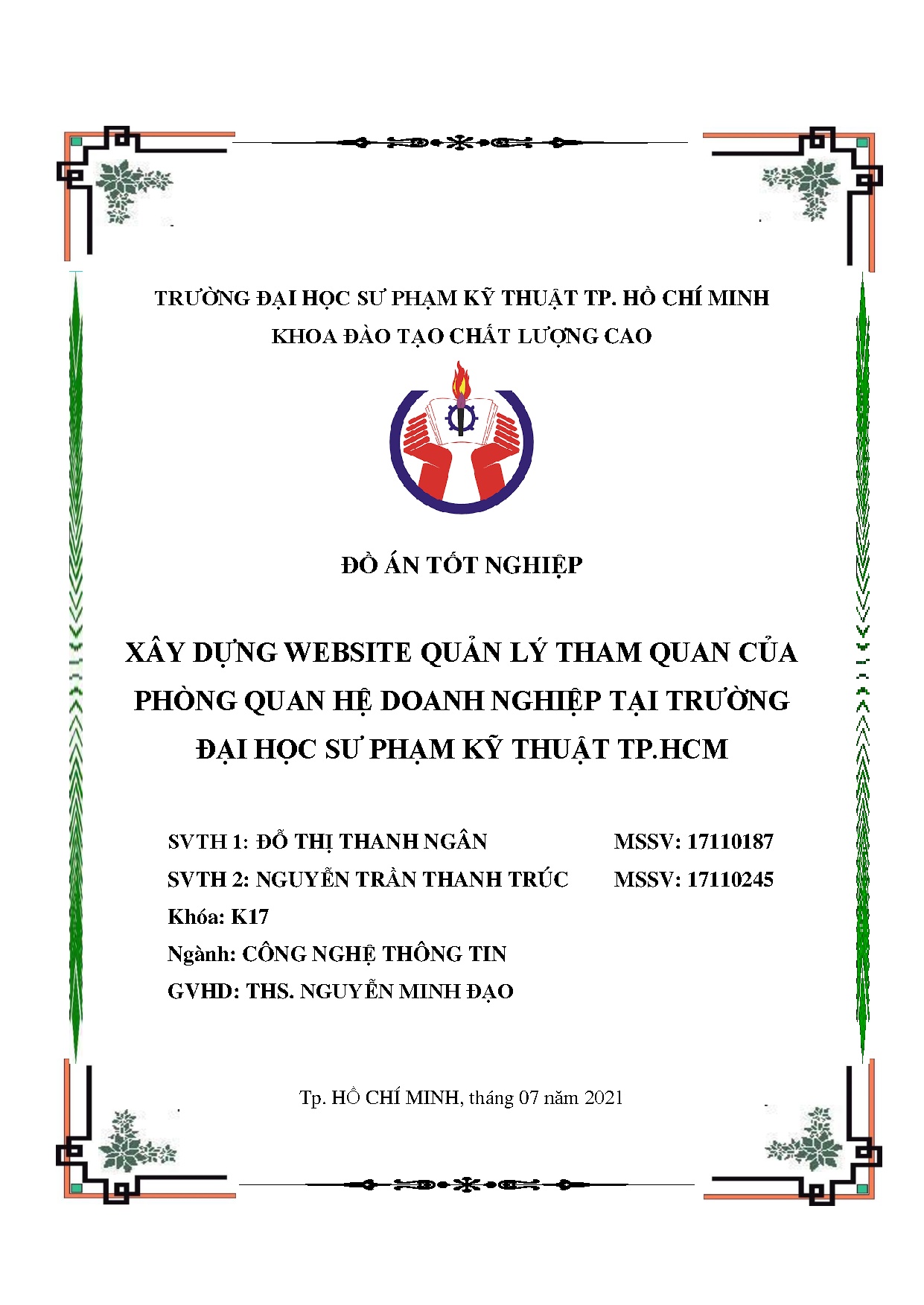 Đồ án tốt nghiệp - Xây dựng website quản lý tham quan của phòng Quan HDNTTĐHSPKTT : ĐÁTNKĐTCLCNCNTT