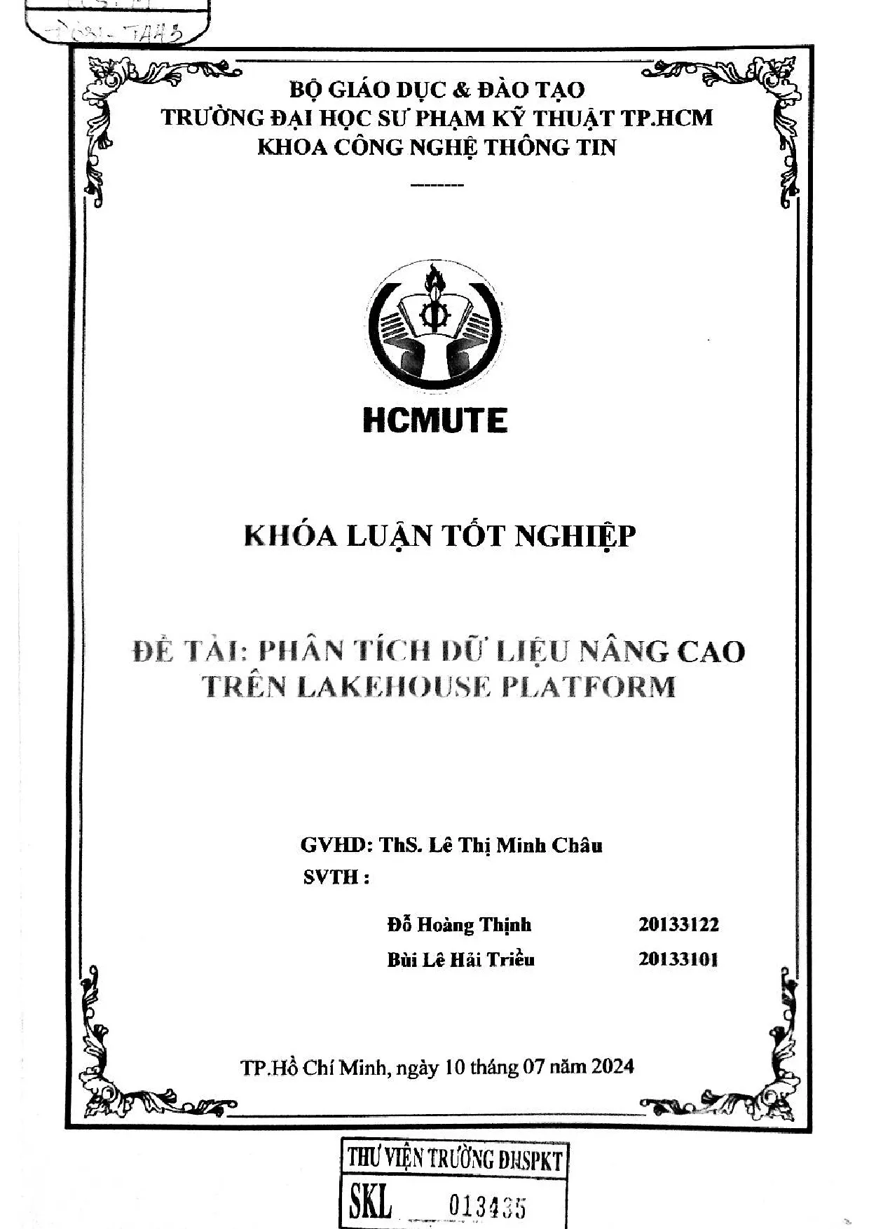 Đồ án tốt nghiệp - Phân tích dữ liệu nâng cao trên Lakehouse Platform