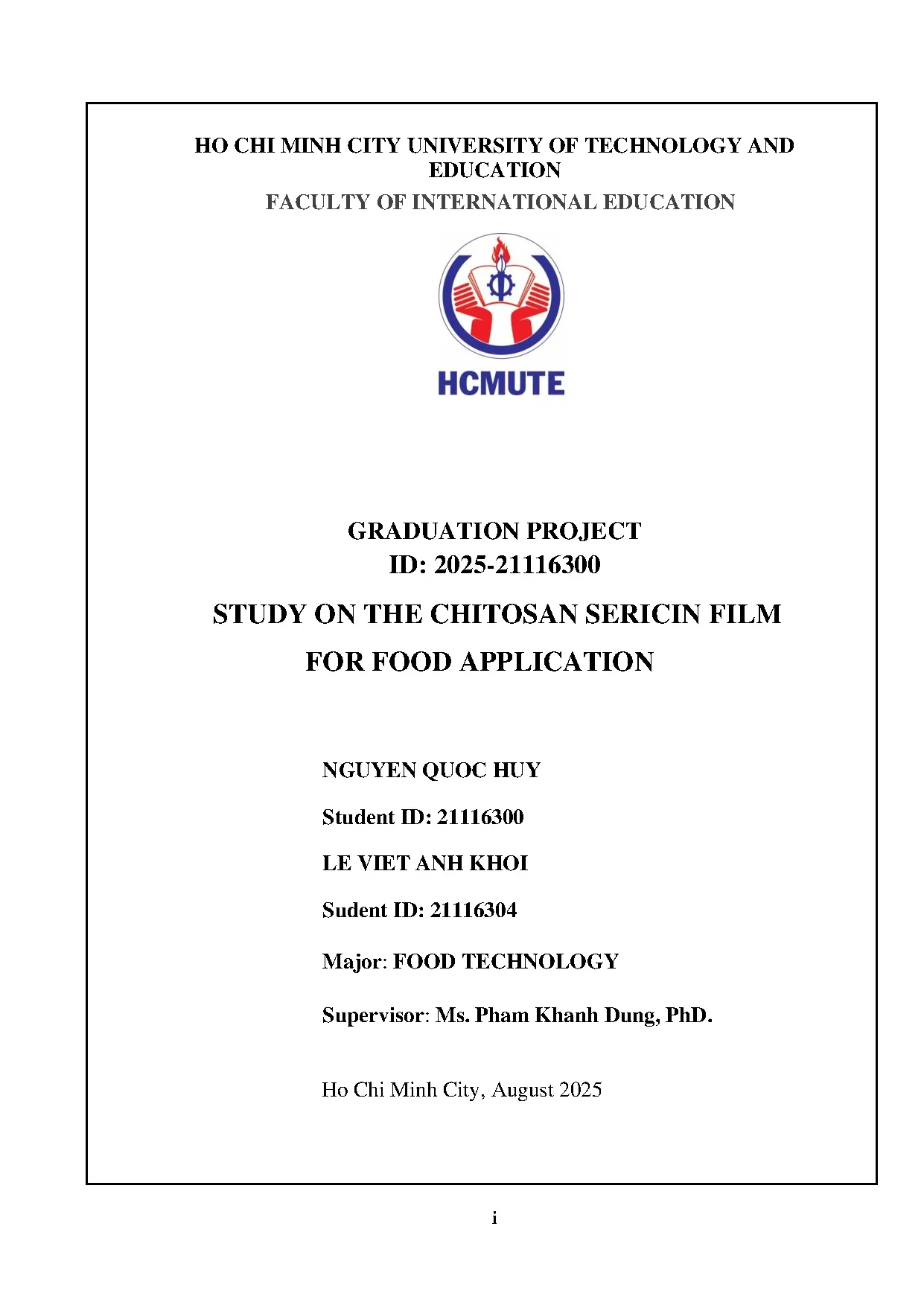 Đồ án tốt nghiệp - Study on the Chitosan - Sericin film for food application