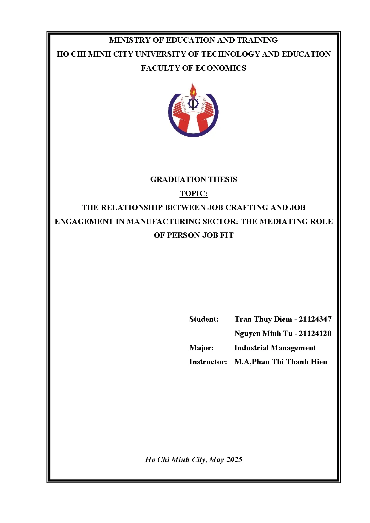 Đồ án tốt nghiệp - The relationship between job crafting and job engagement in MSTMROP - JF