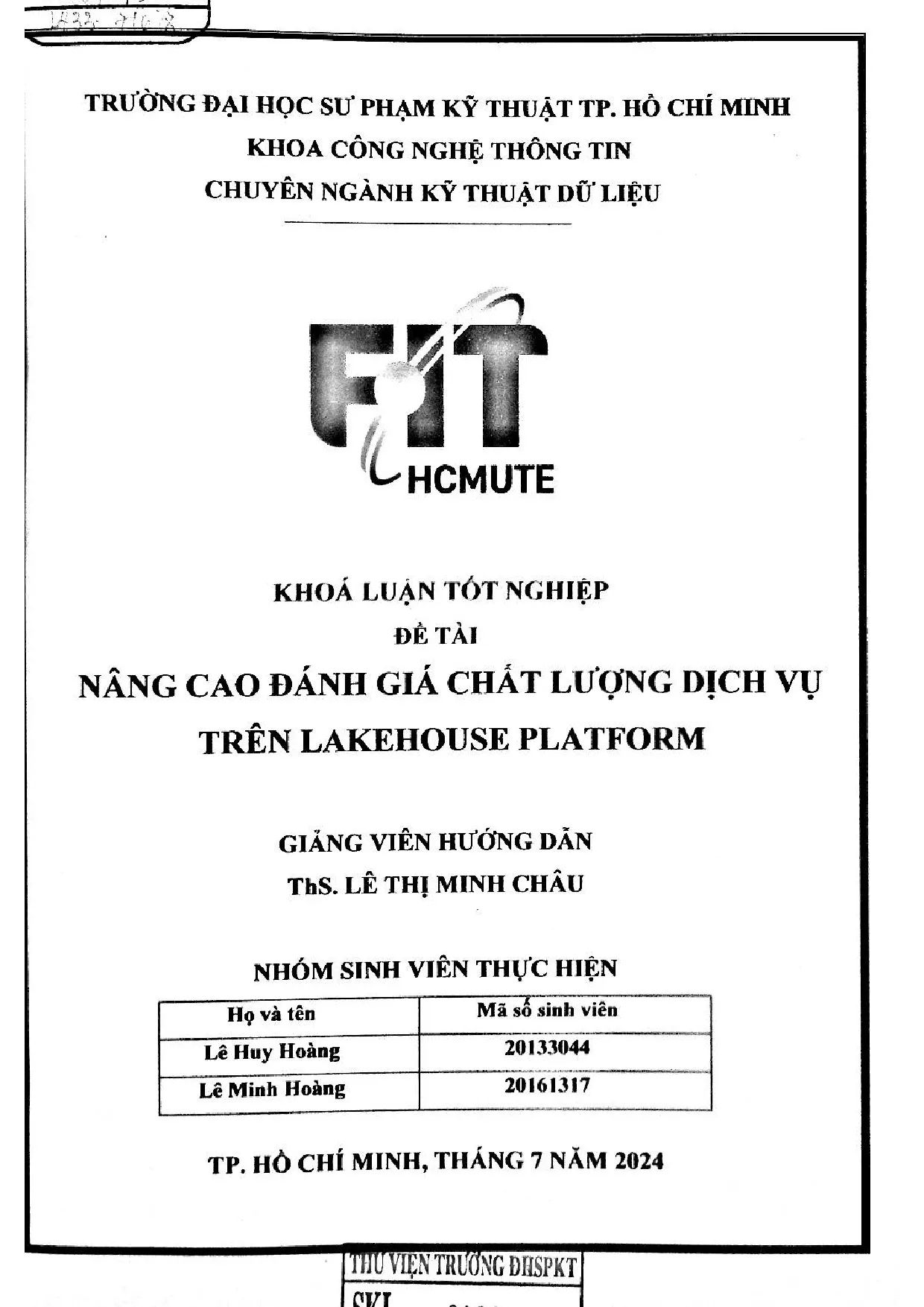 Đồ án tốt nghiệp - Nâng cao đánh giá chất lượng dịch vụ trên Lakehouse Platform