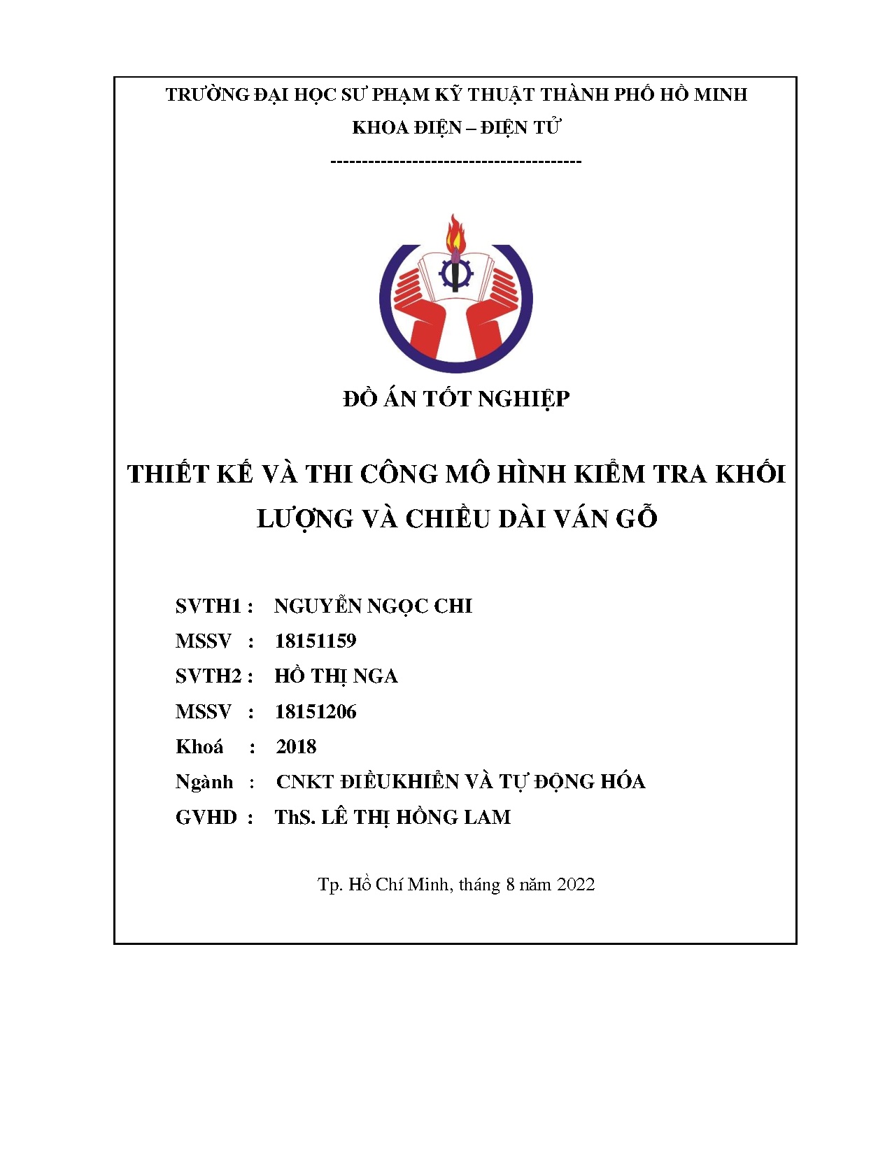 Đồ án tốt nghiệp - Thiết kế và thi công mô hình kiểm tra khối lượng và chiều dài ván GĐTNNCNKTĐKVTĐH