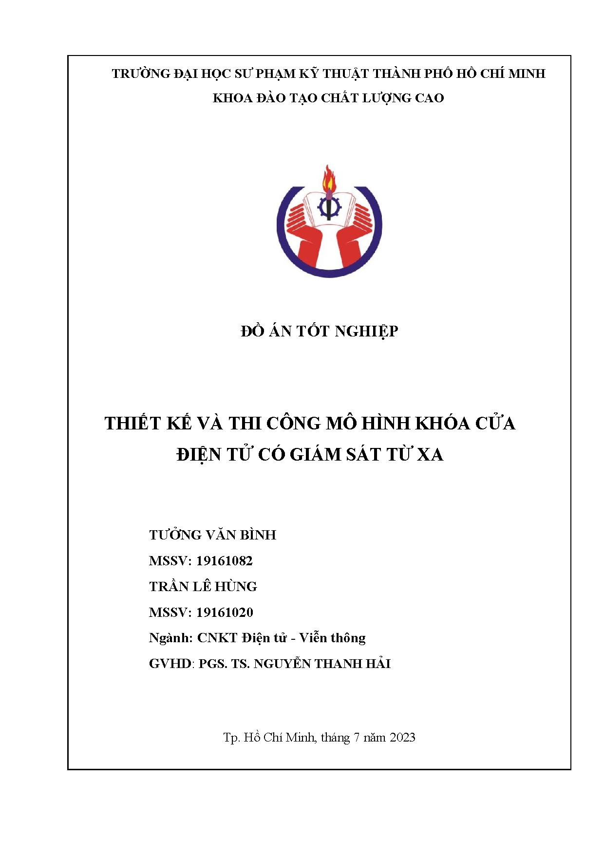 Đồ án tốt nghiệp - Thiết kế và thi công mô hình khóa cửa điện tử có giám sát từ xa