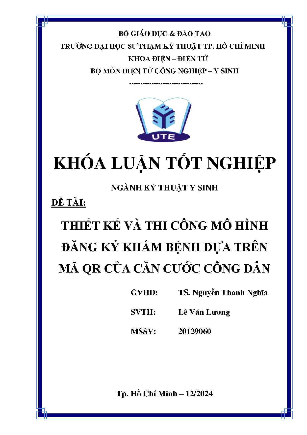 Đồ án tốt nghiệp - Thiết kế và thi công mô hình đăng ký khám bệnh dựa trên mã QR của Căn cước công D