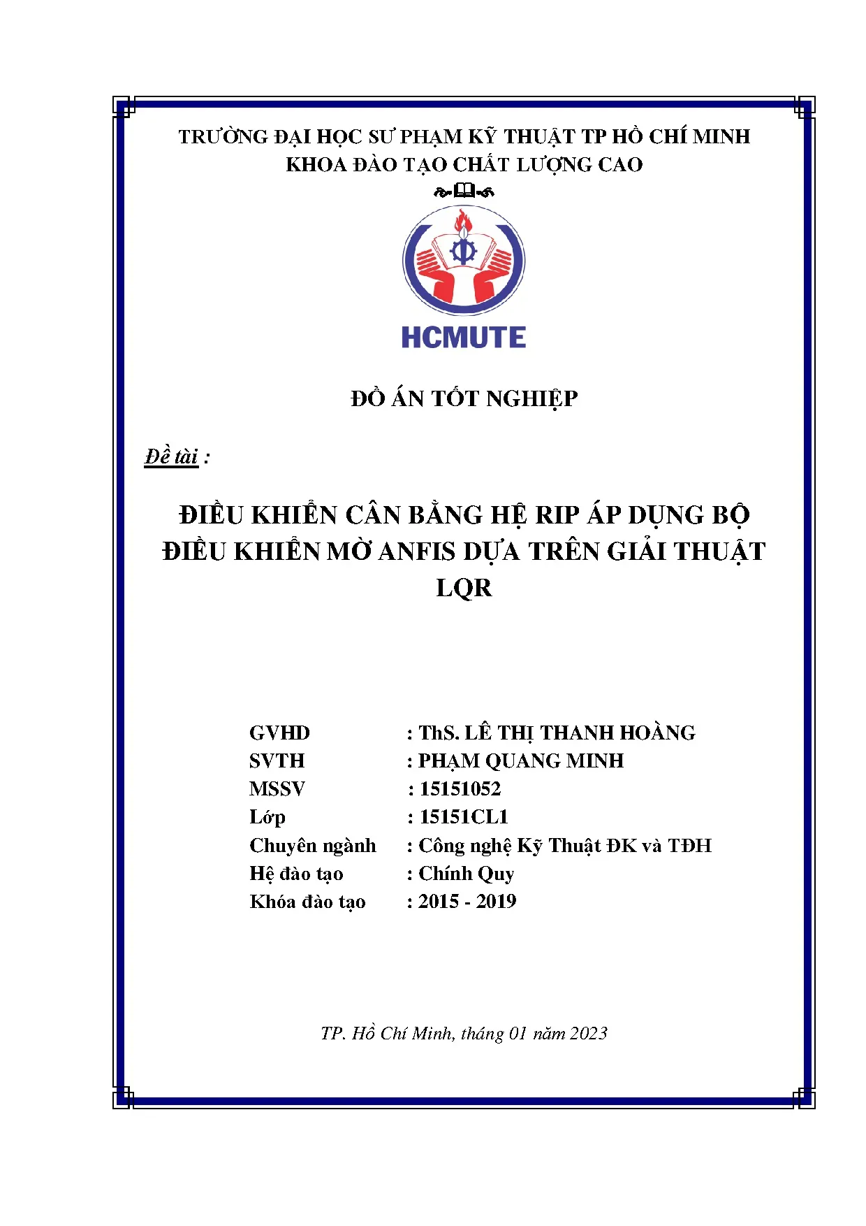 Đồ án tốt nghiệp - Điều khiển cân bằng hệ RIP áp dụng bộ điều khiển mờ ANFIS dựa trên giải thuật LQR