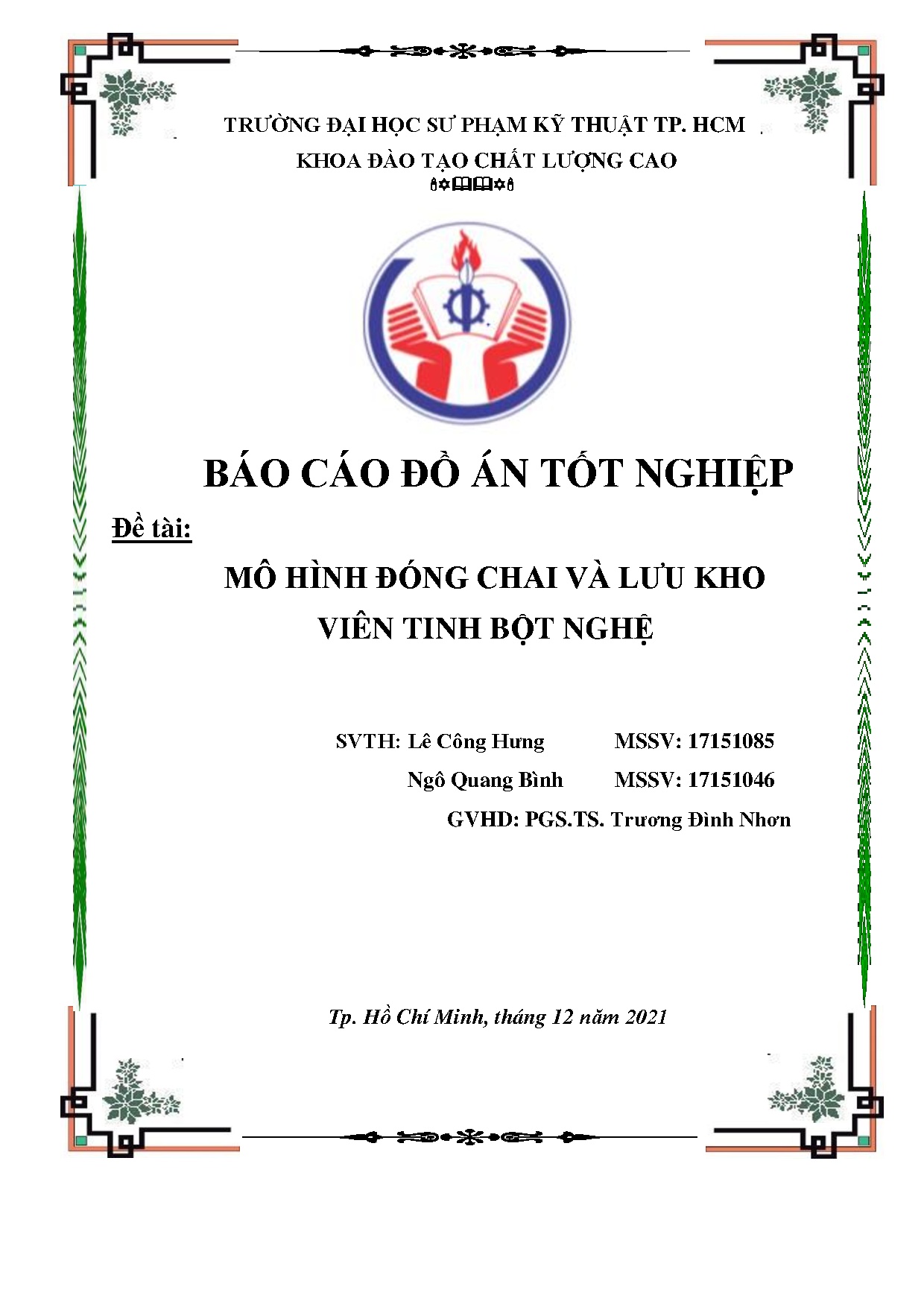 Đồ án tốt nghiệp - Mô hình đóng chai và lưu kho viên tinh bột nghệ