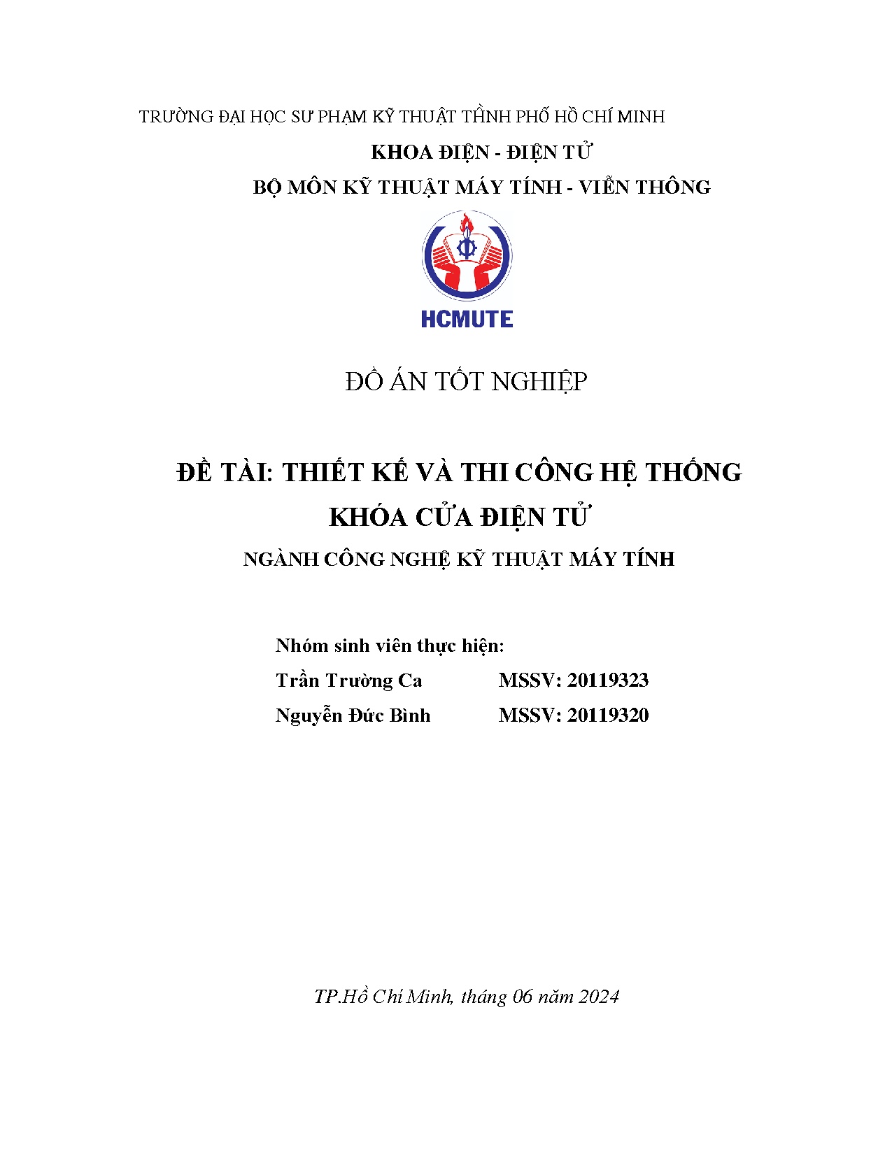 Đồ án tốt nghiệp - Thiết kế và thi công hệ thống khóa cửa điện tử