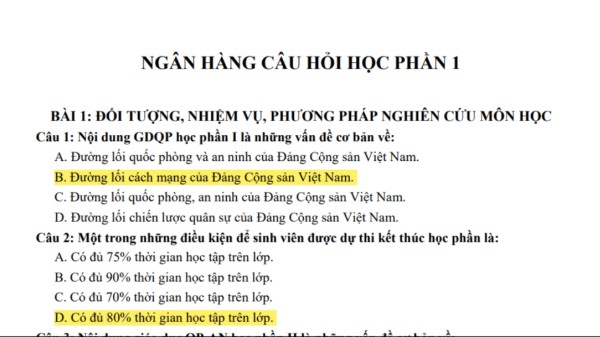 CÂU HỎI ÔN THI KẾT THÚC MÔN GIÁO DỤC QUỐC PHÒNG 1