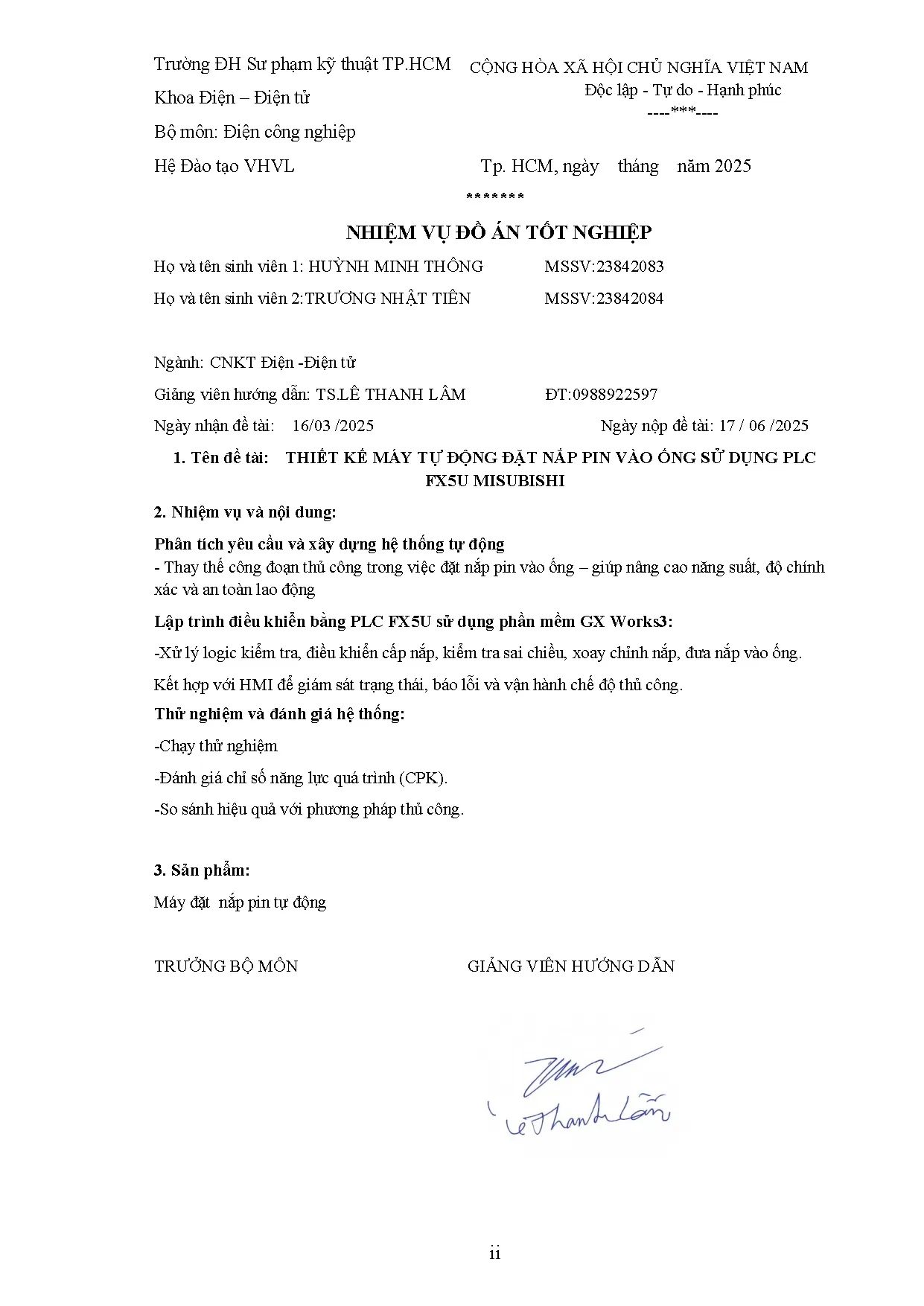 Đồ án tốt nghiệp - Thiết kế máy tự động đặt nắp Pin vào ống sử dụng PLC FX5U Mitsubishi - Trang 3