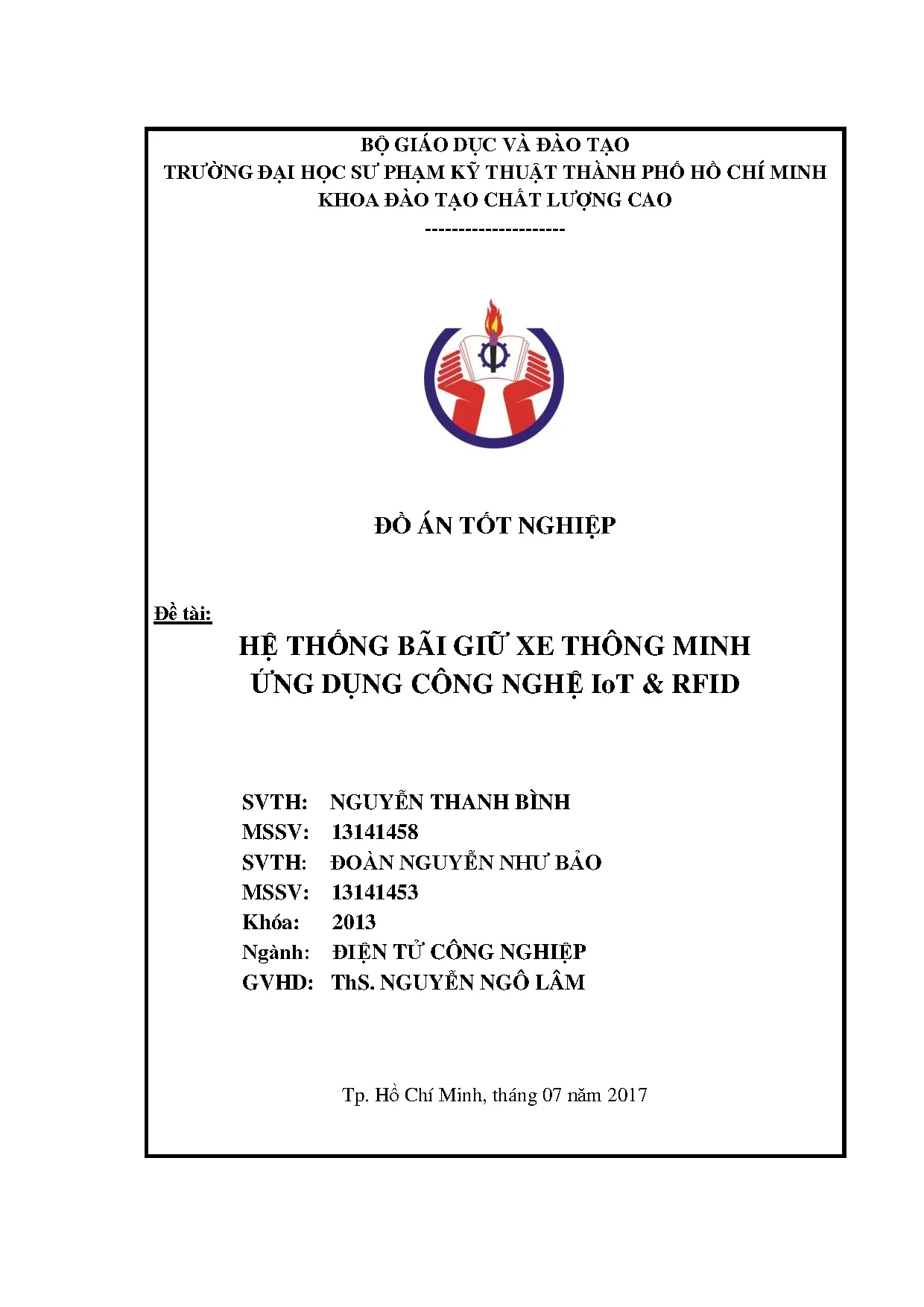 Đồ án tốt nghiệp - Hệ thống bãi giữ xe thông minh ứng dụng công nghệ IoT &amp; RFID