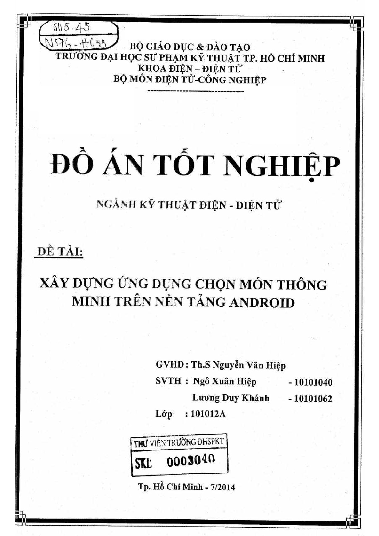 Đồ án tốt nghiệp - Xây dựng ứng dụng chọn món thông minh trên nền tảng Android