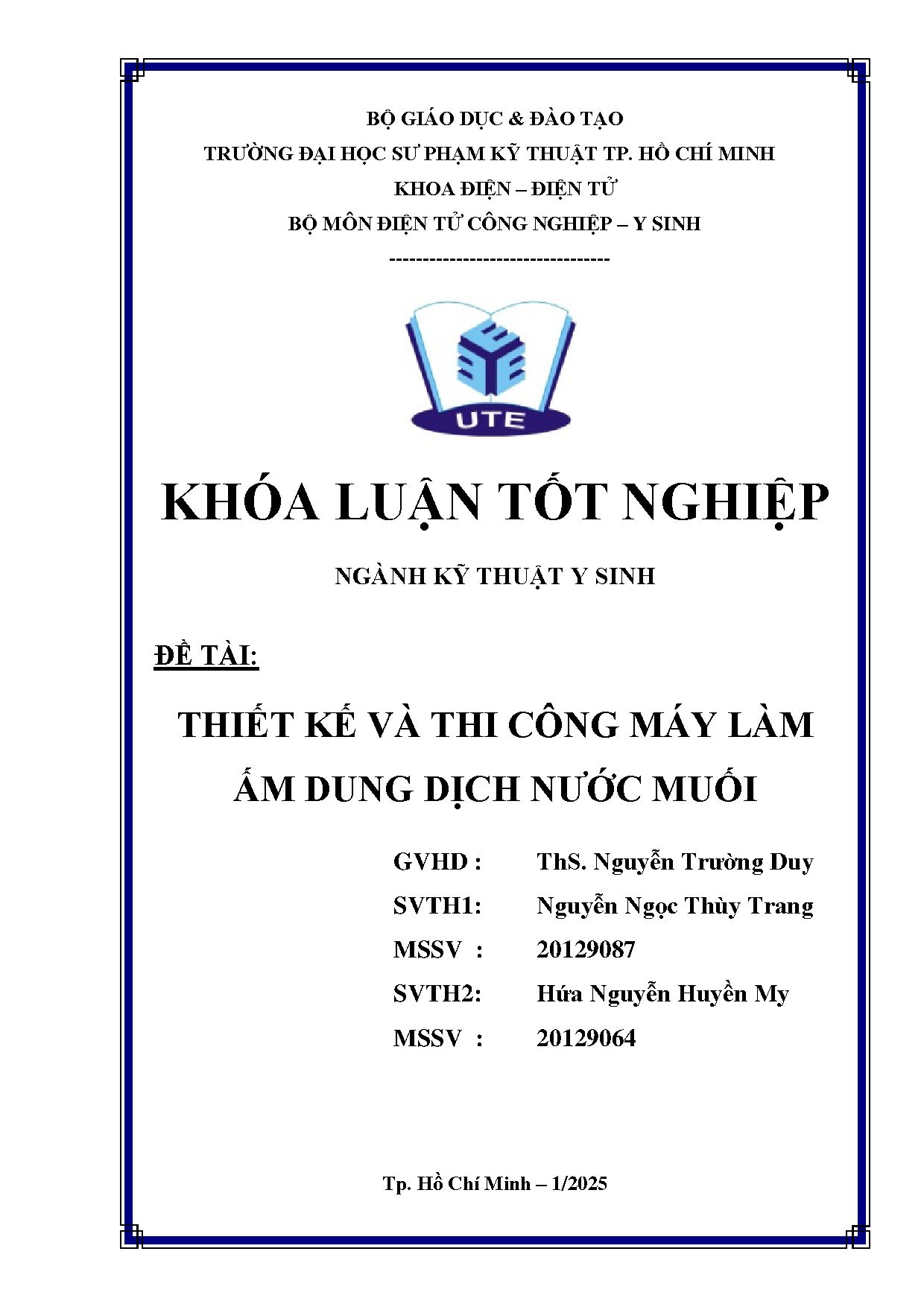 Đồ án tốt nghiệp - Thiết kế và thi công máy làm ấm dung dịch nước muối