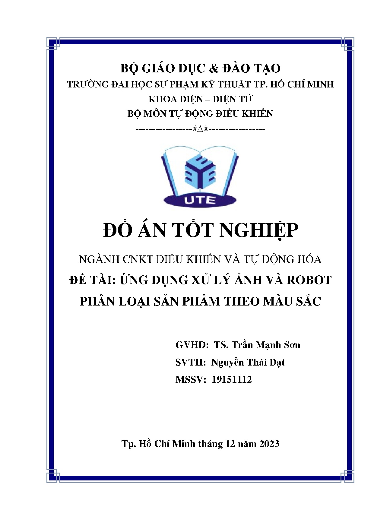 Đồ án tốt nghiệp - Ứng dụng xử lý ảnh và robot phân loại sản phẩm theo màu sắc
