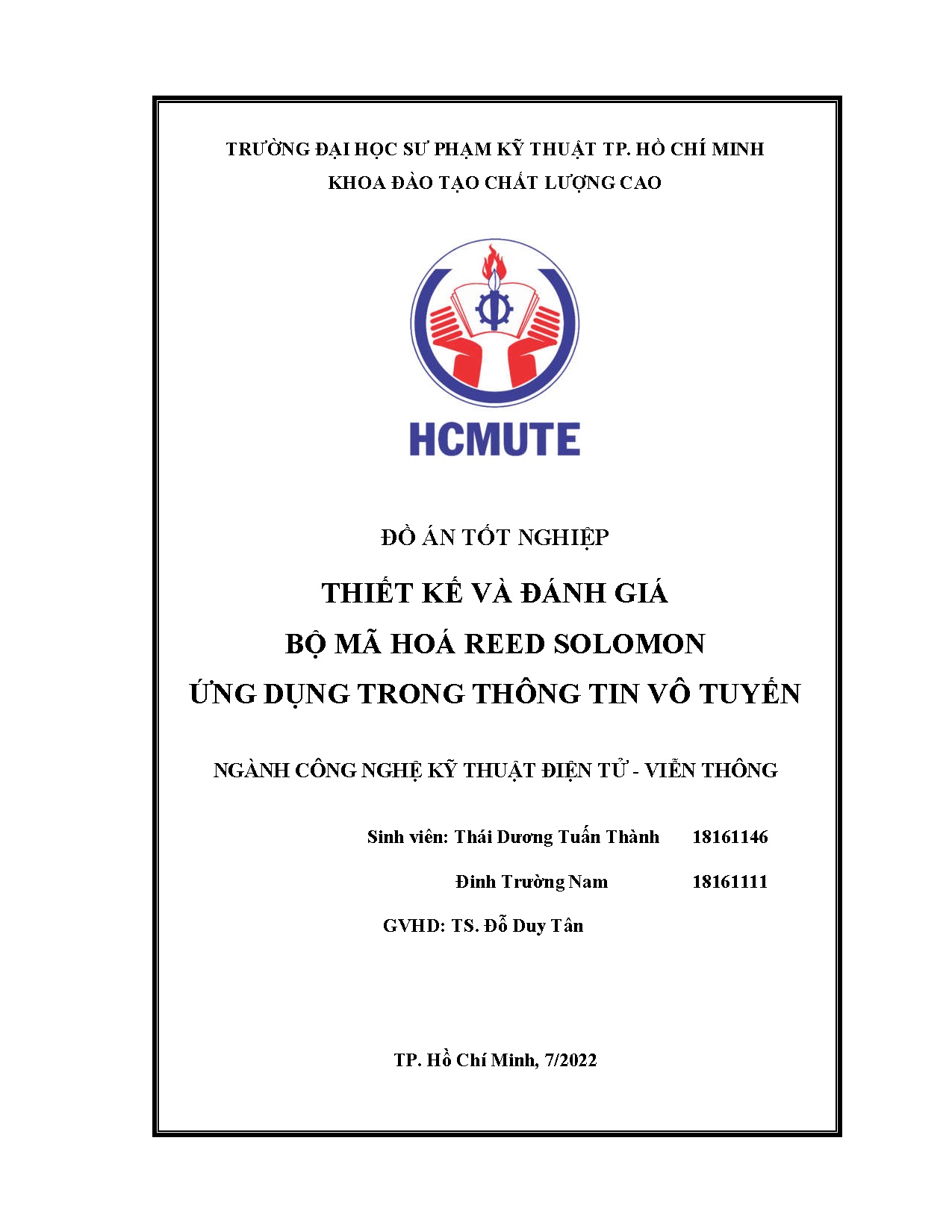 Đồ án tốt nghiệp - Thiết kế và đánh giá bộ mã hóa Reed Solomon ứng dụng trong thông tin vô tuyến