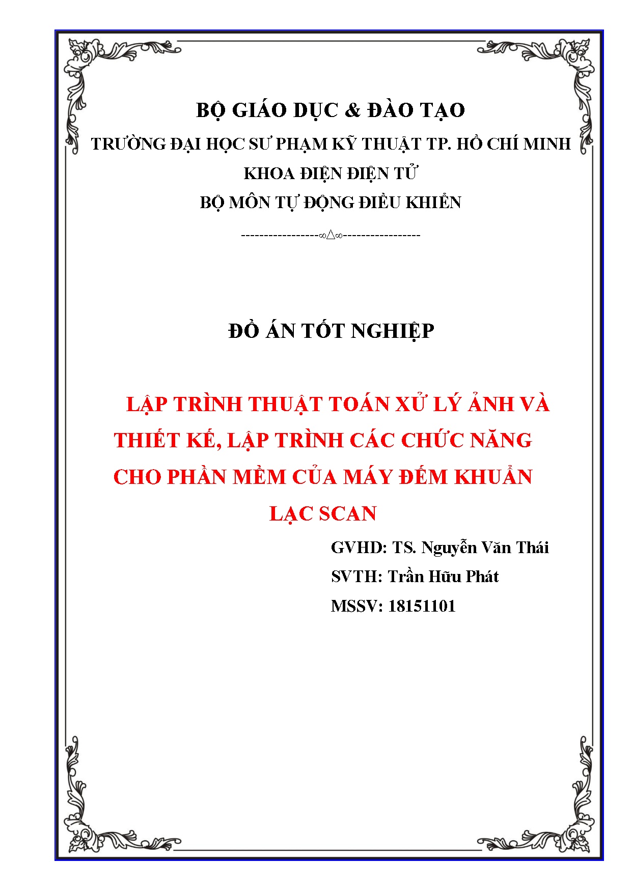 Đồ án tốt nghiệp - Lập trình thuật toán xử lý ảnh và thiết kế, lập trình các chức năng cho PMCMĐKLS