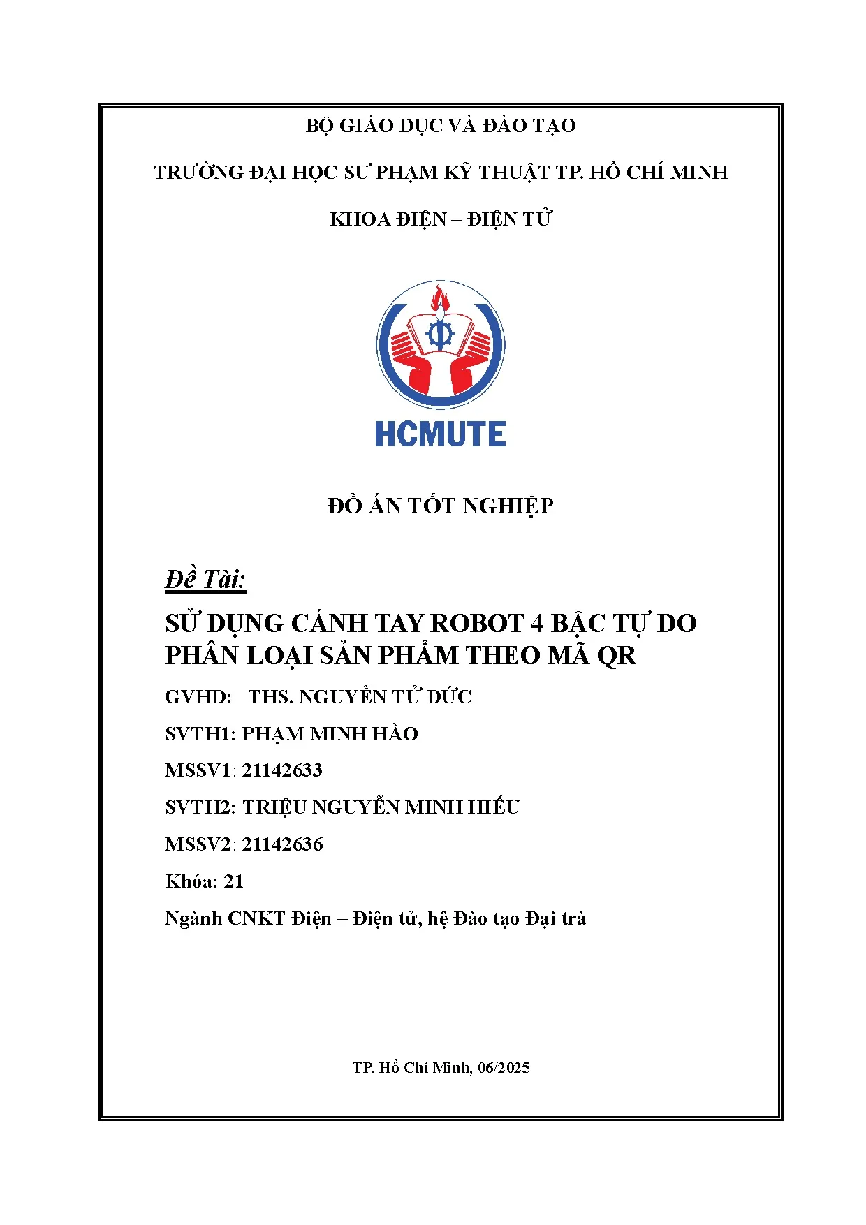 Đồ án tốt nghiệp - Sử dụng cánh tay robot 4 bậc tự do phân loại sản phẩm theo mã QR