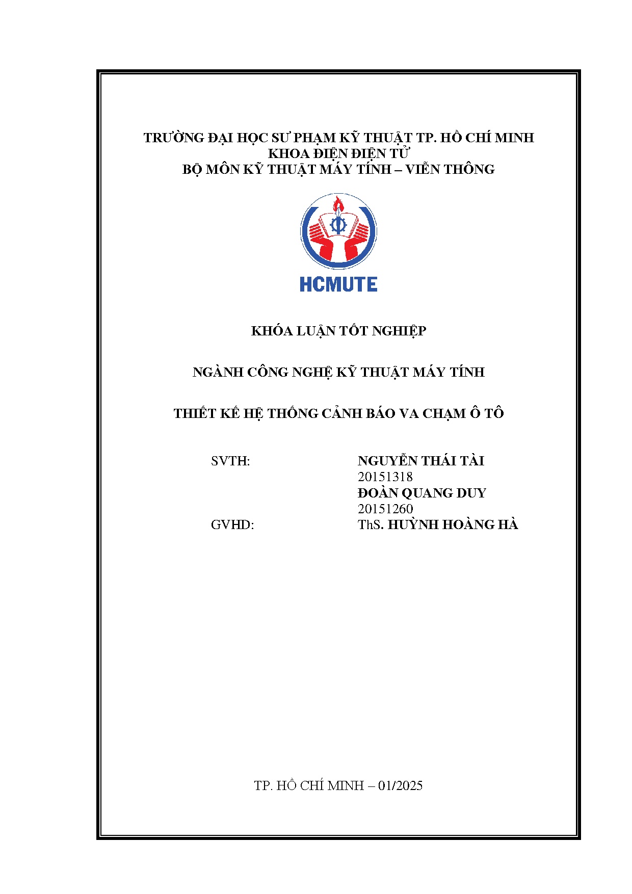 Đồ án tốt nghiệp - Thiết kế hệ thông cảnh báo va chạm ô tô: Đồ án tốt nghiệp ngành Công nghệ kỹ TMT