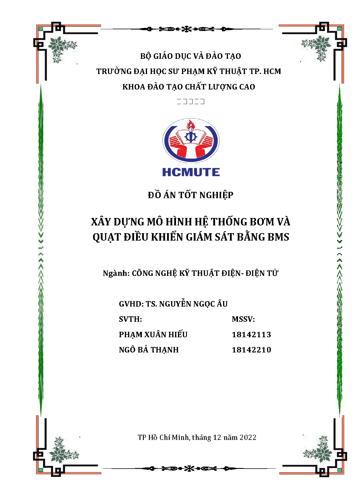 Đồ án tốt nghiệp - Xây dựng mô hình hệ thống bơm và quạt điều khiển giám sát bằng BMS