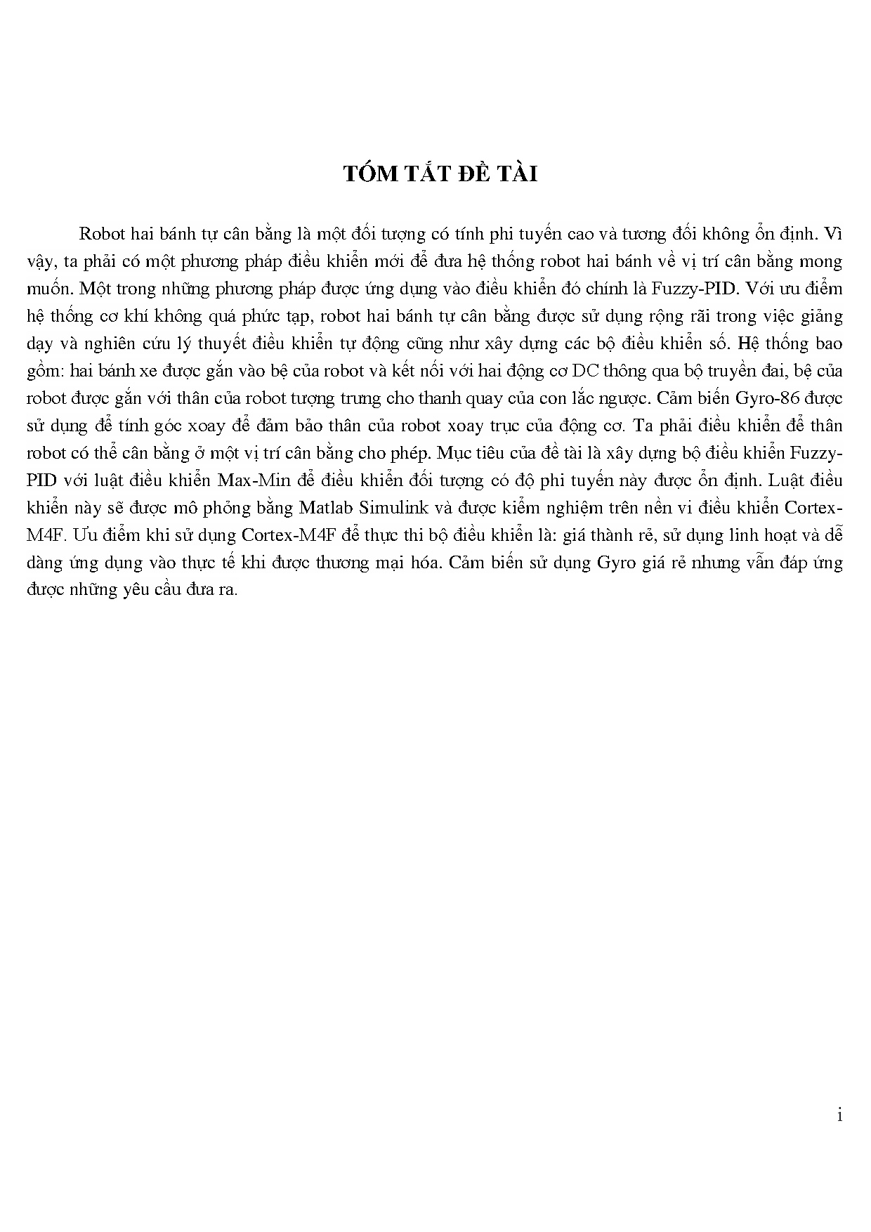Đồ án tốt nghiệp - Robot hai bánh tự cân bằng sử dụng bộ điều khiển Fuzzy Pid