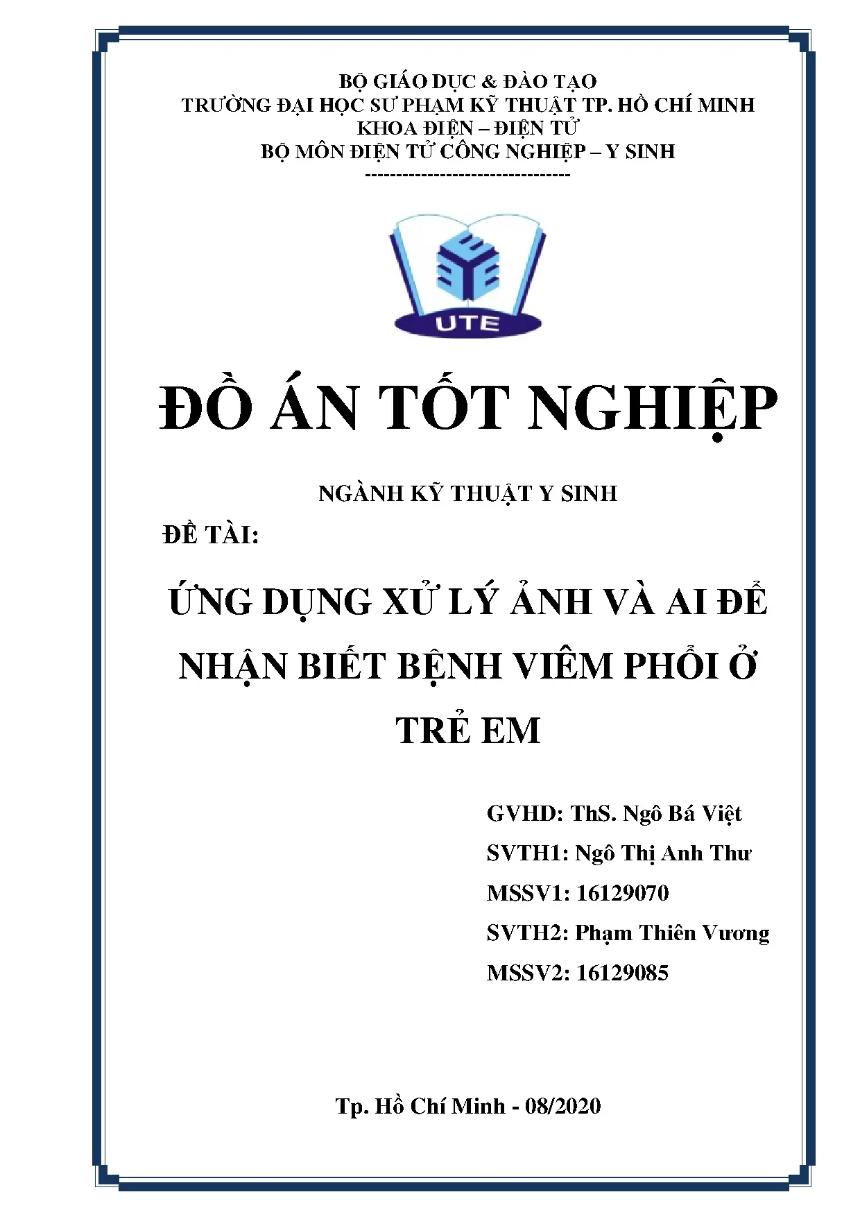 Đồ án tốt nghiệp - Ứng dụng xử lý ảnh và AI để nhận biết bệnh viêm phổi ở trẻ em
