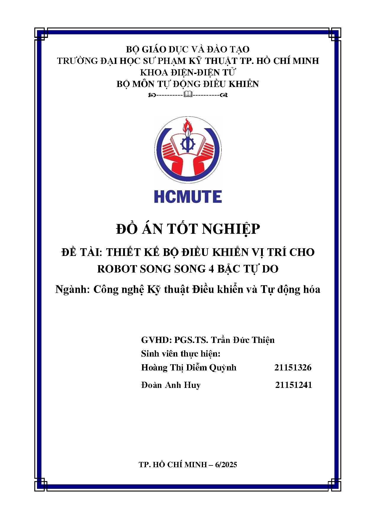 Đồ án tốt nghiệp - Thiết kế bộ điều khiển vị trí cho robot song song 4 bậc tự do