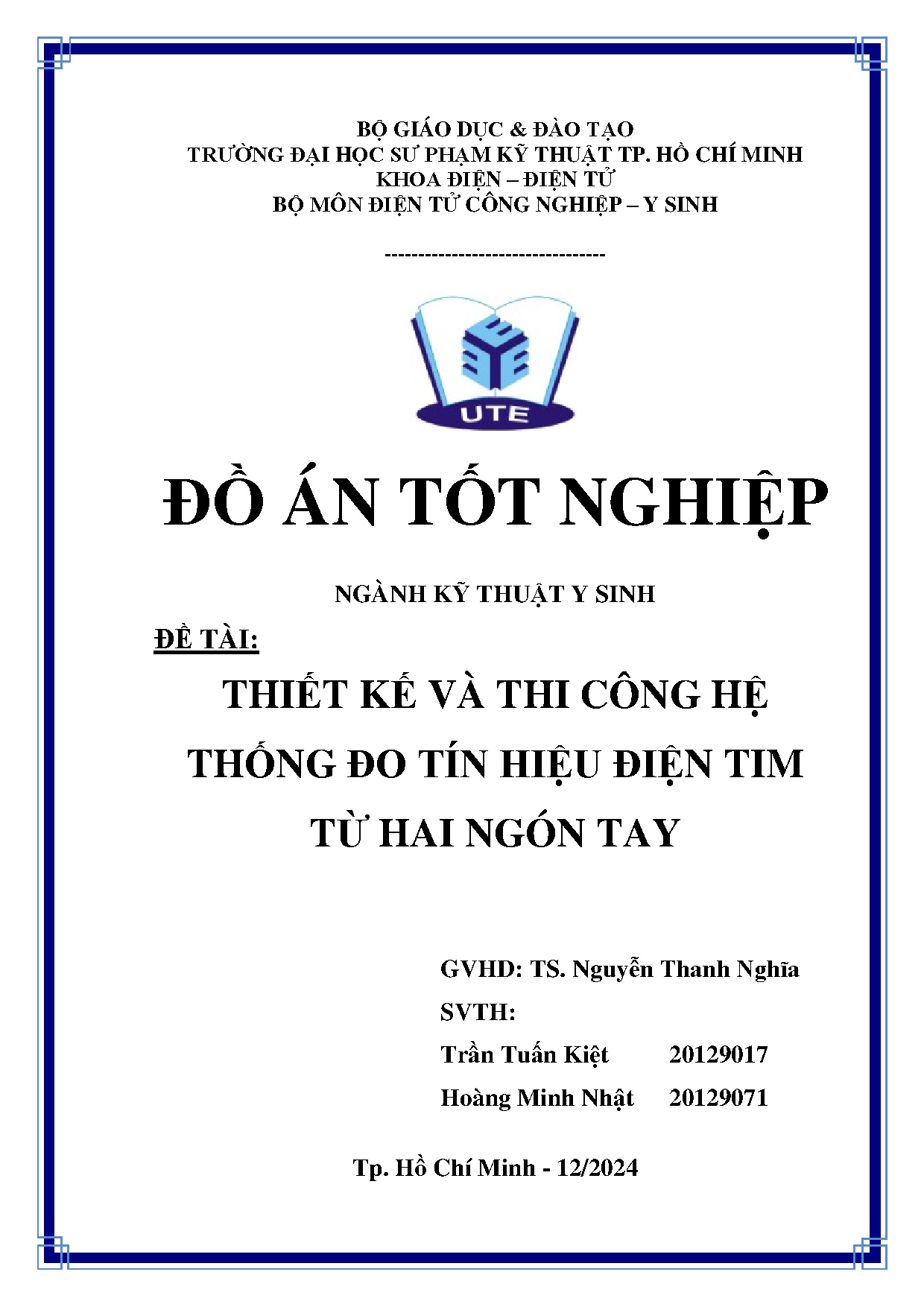 Đồ án tốt nghiệp - Thiết kế và thi công Hệ thống Đo tín hiệu điện tim từ hai ngón tay