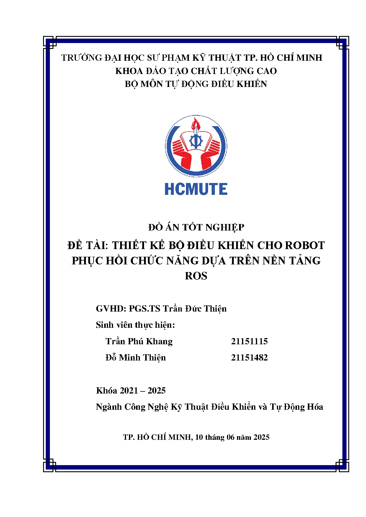 Đồ án tốt nghiệp - Thiết kế bộ điều khiển cho robot phục hồi chức năng dựa trên nền tảng ROS