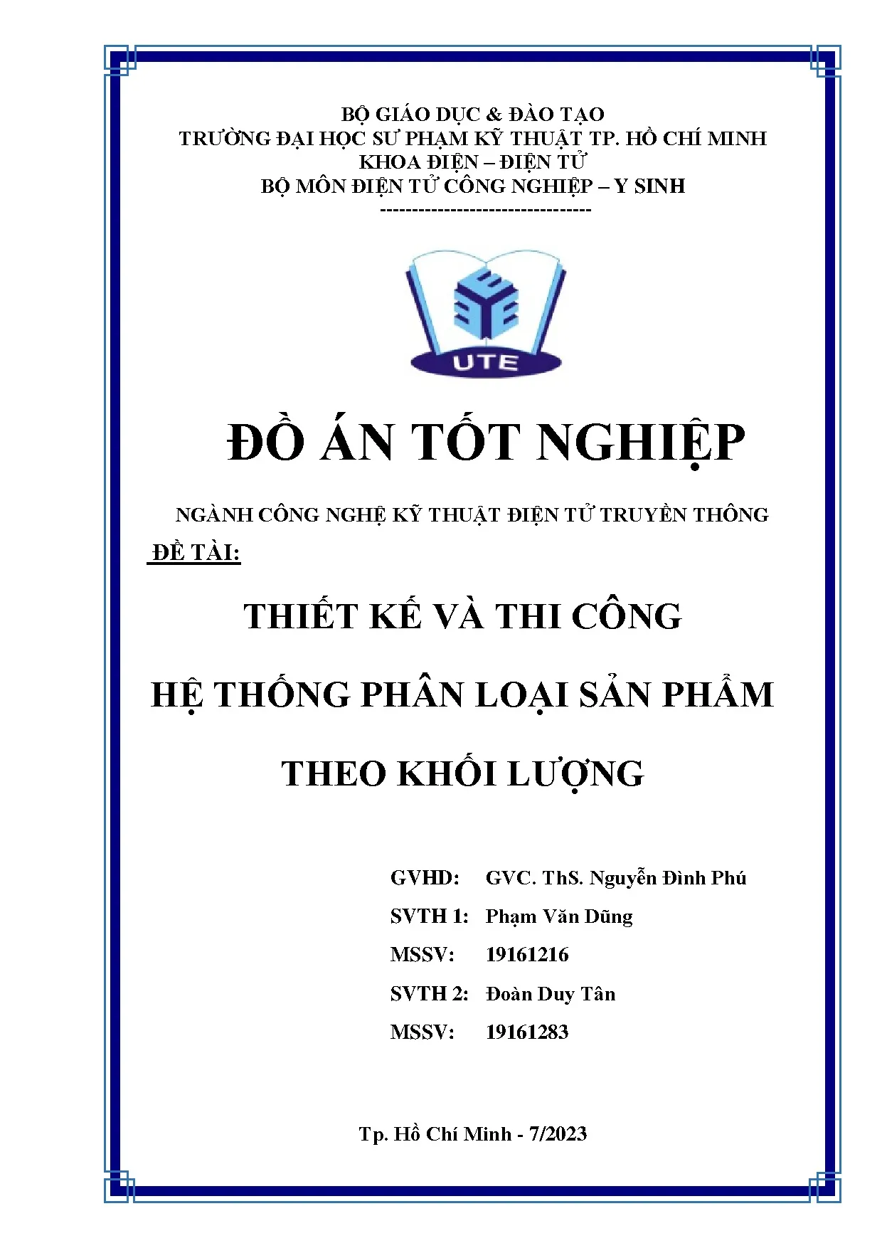 Đồ án tốt nghiệp - Thiết kế và thi công hệ thống phân loại sản phẩm theo khối lượng