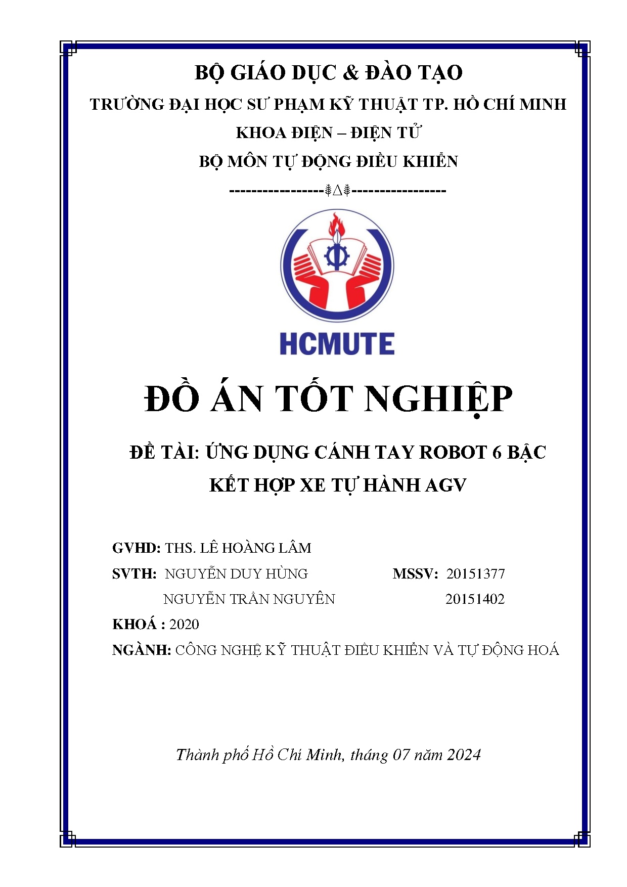 Đồ án tốt nghiệp - Ứng dụng cánh tay robot 6 bậc kết hợp xe tự hành AGV