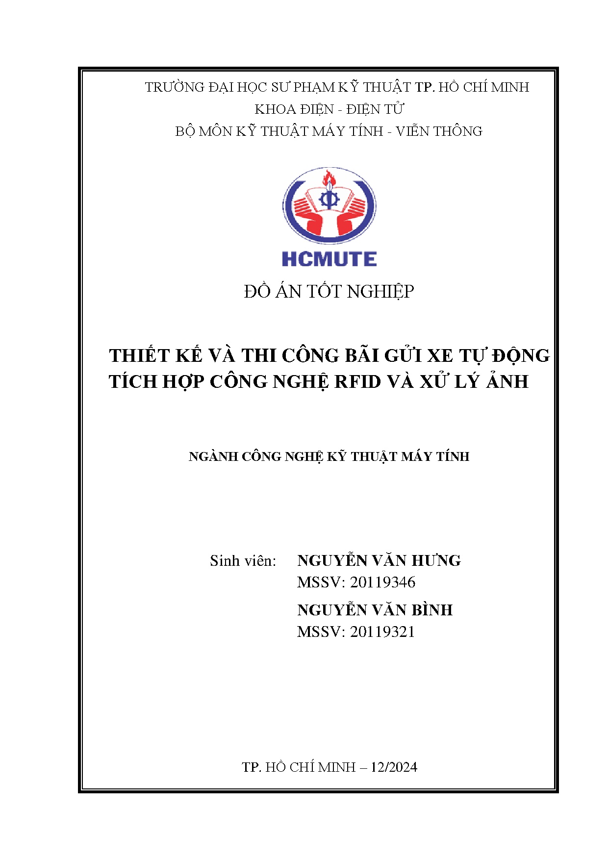 Đồ án tốt nghiệp - Thiết kế và thi công bãi gửi xe tự động tích hợp công nghệ RFID và xử lý ảnh