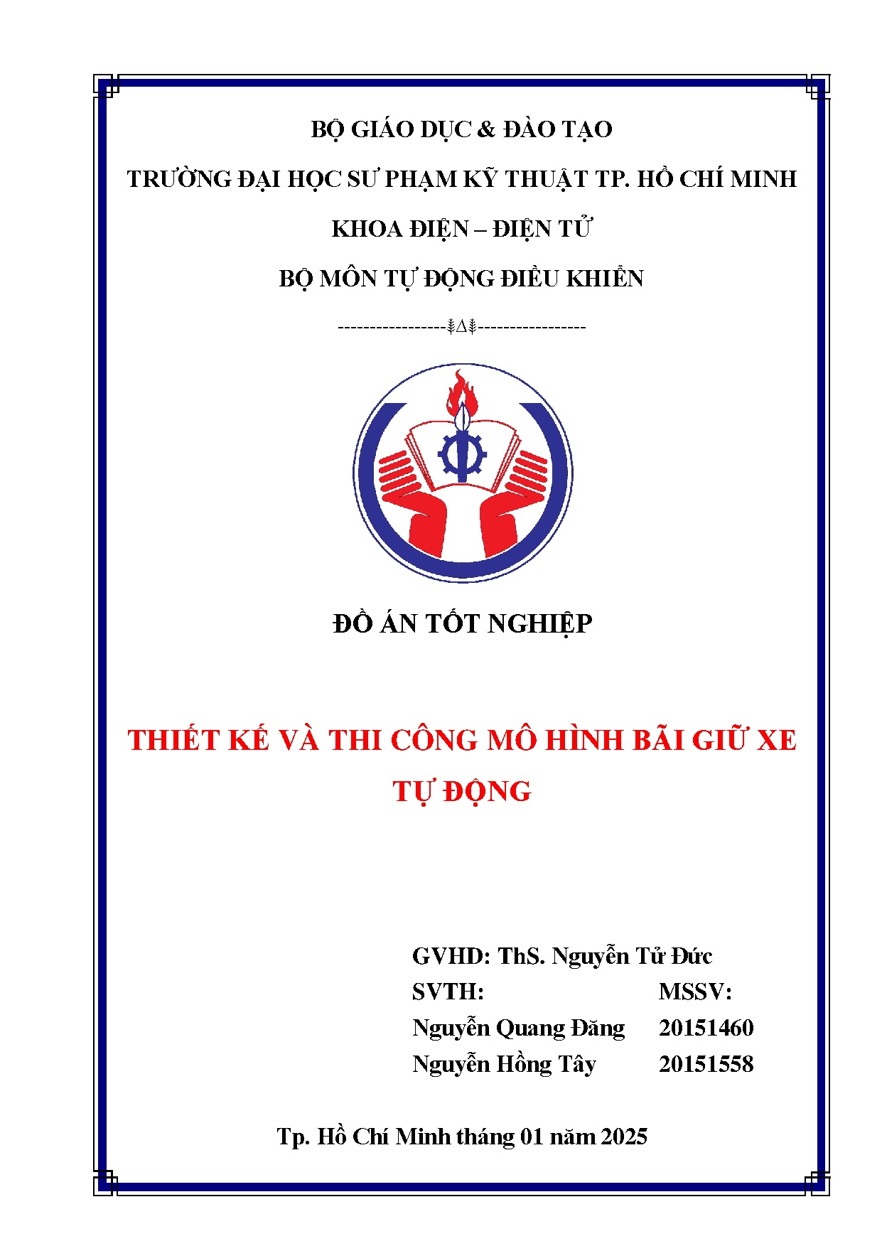 Đồ án tốt nghiệp - Thiết kế và thi công mô hình bãi giữ xe tự động