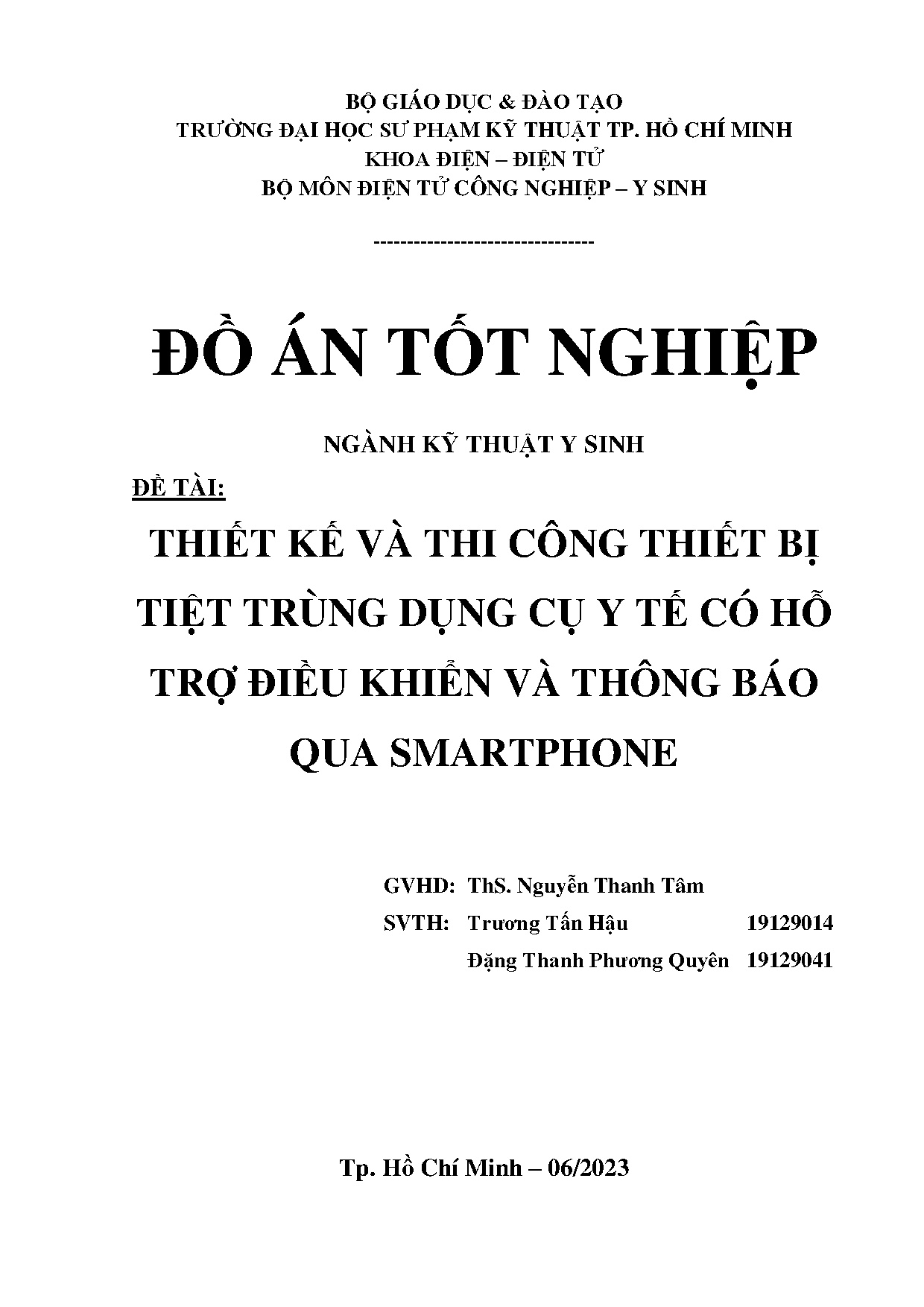 Đồ án tốt nghiệp - Thiết kế và thi công thiết bị tiệt trùng dụng cụ y tế có hỗ trợ điều khiển VTBQS