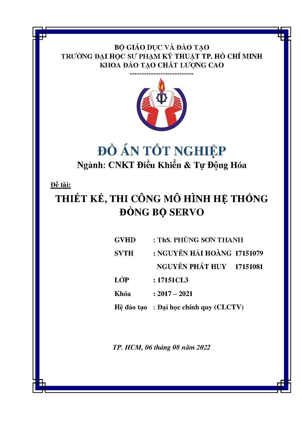 Đồ án tốt nghiệp - Thiết kế, thi công mô hình hệ thống đồng bộ Servo