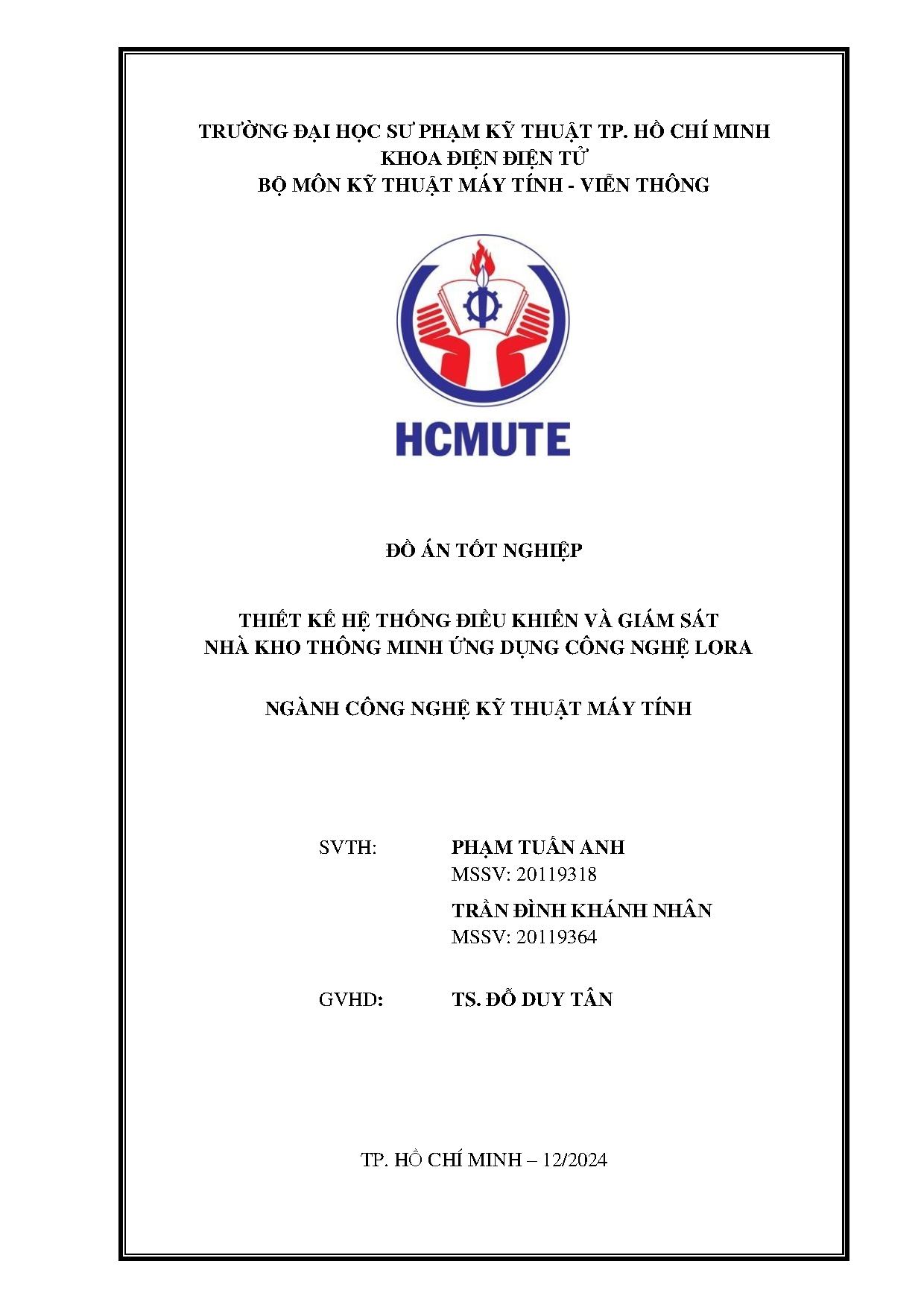 Đồ án tốt nghiệp - Thiết kế hệ thống điều khiển và giám sát nhà kho thông minh ứng dụng công nghệ L