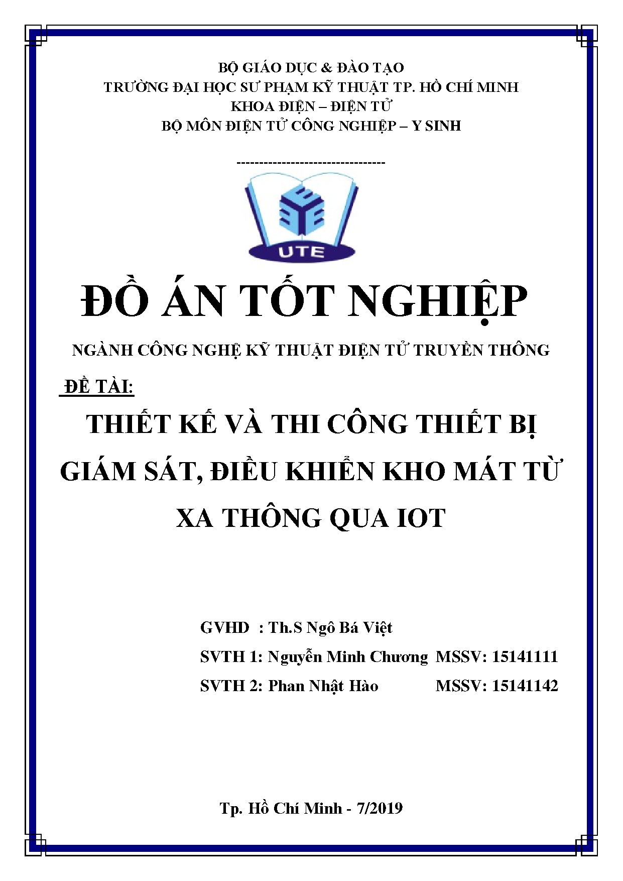 Đồ án tốt nghiệp - Thiết kế và thi công thiết bị giám sát, điều khiển kho mát từ xa thông qua IoT