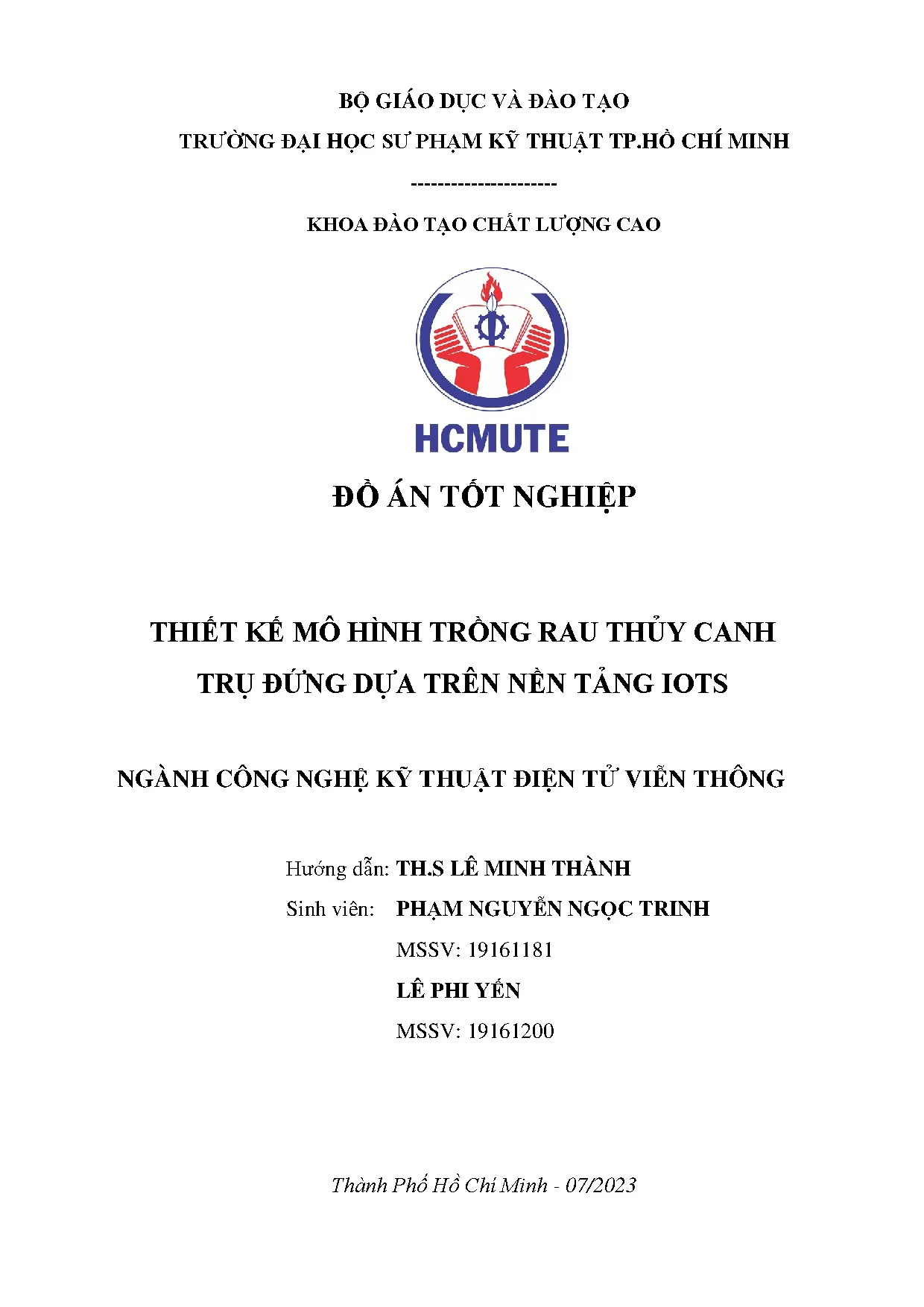 Đồ án tốt nghiệp - Thiết kế mô hình trồng rau thủy canh trụ đứng dựa trên nền tảng IOTs