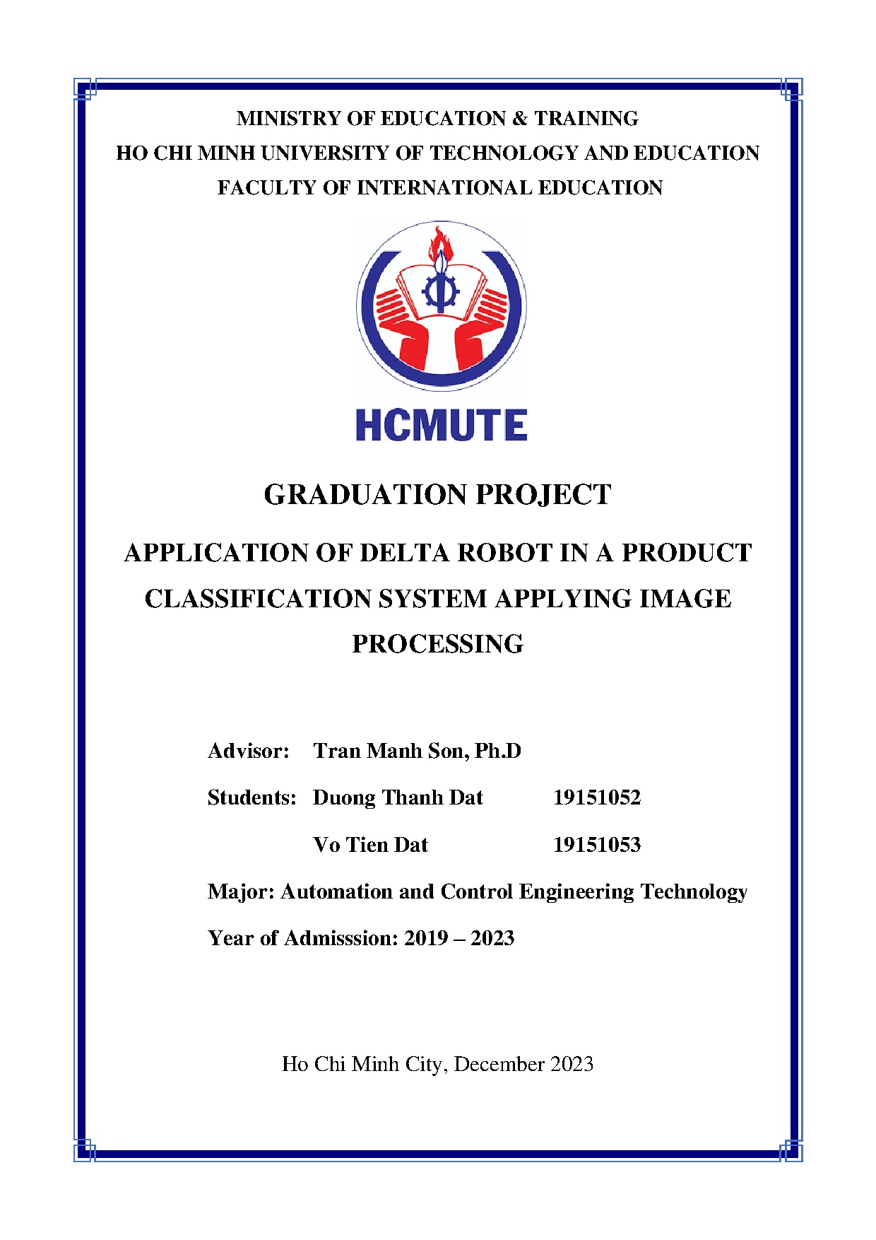 Đồ án tốt nghiệp - Application of delta robot in a product classification system applying image P