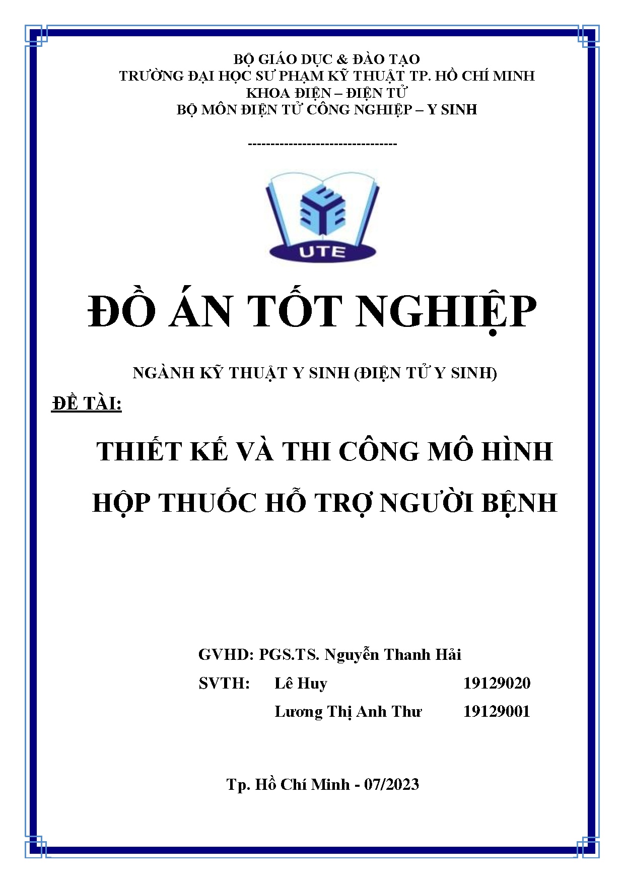 Đồ án tốt nghiệp - Thiết kế và thi công mô hình hộp thuốc hỗ trợ người bệnh