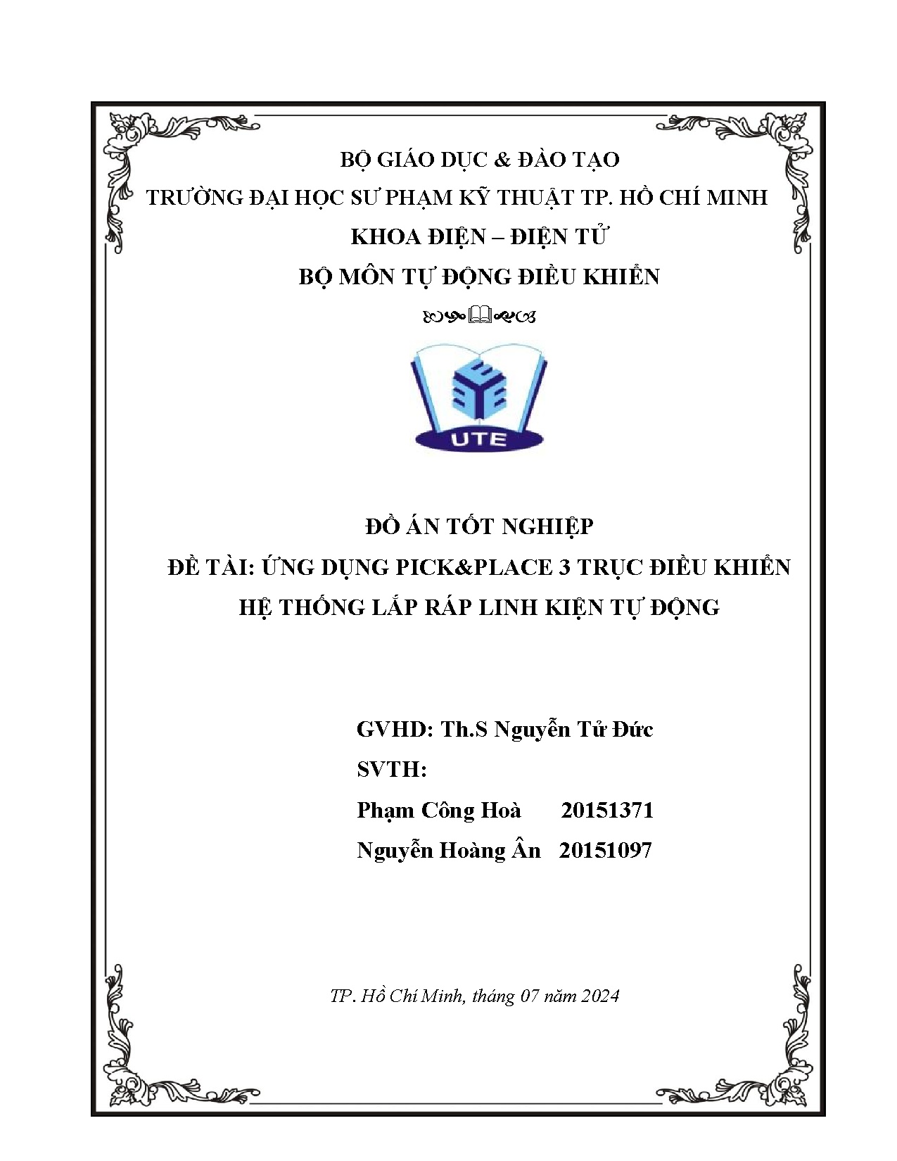 Đồ án tốt nghiệp - Ứng dụng Pick&amp;Place 3 trục điều khiển hệ thống lắp ráp linh kiện tự động