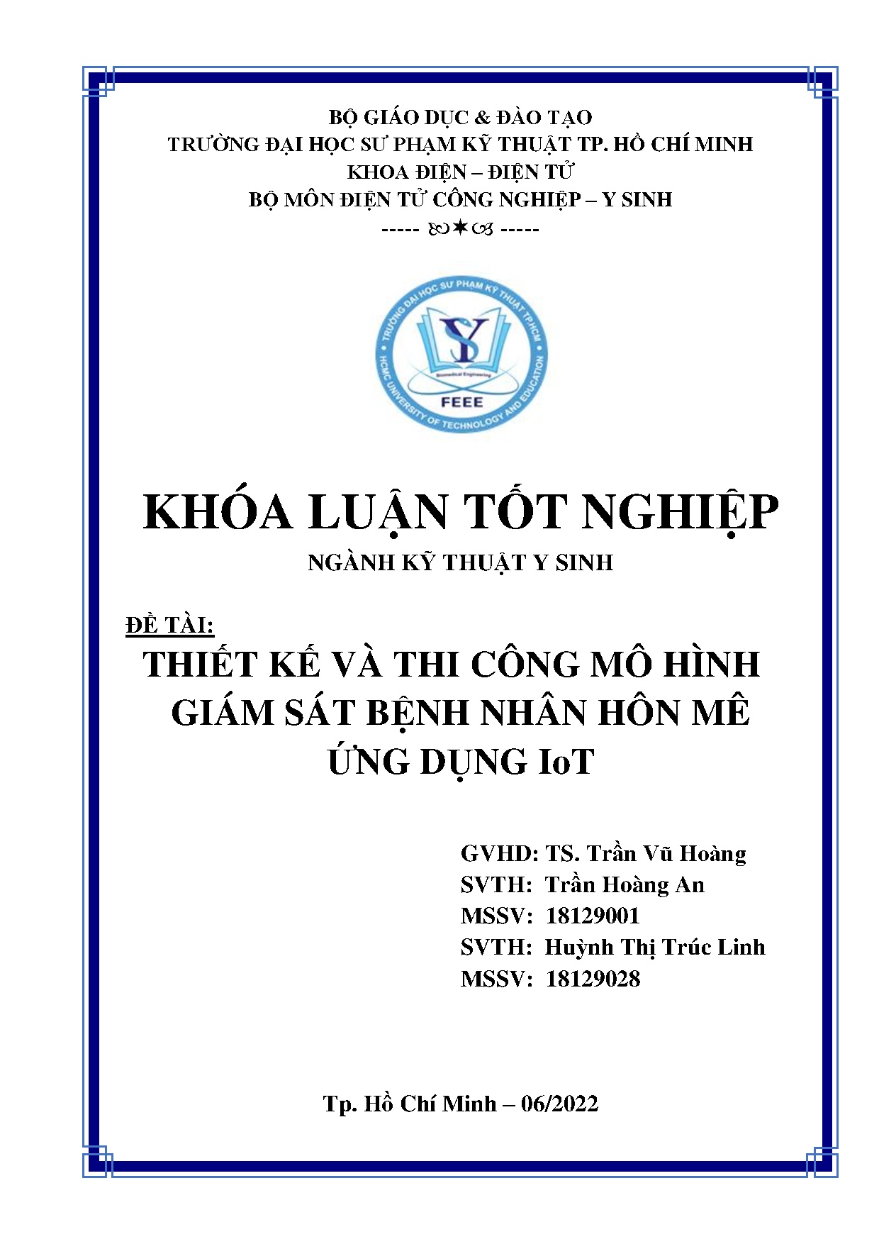 Đồ án tốt nghiệp - Thiết kế và thi công mô hình giám sát bệnh nhân hôn mê ứng dụng IOT