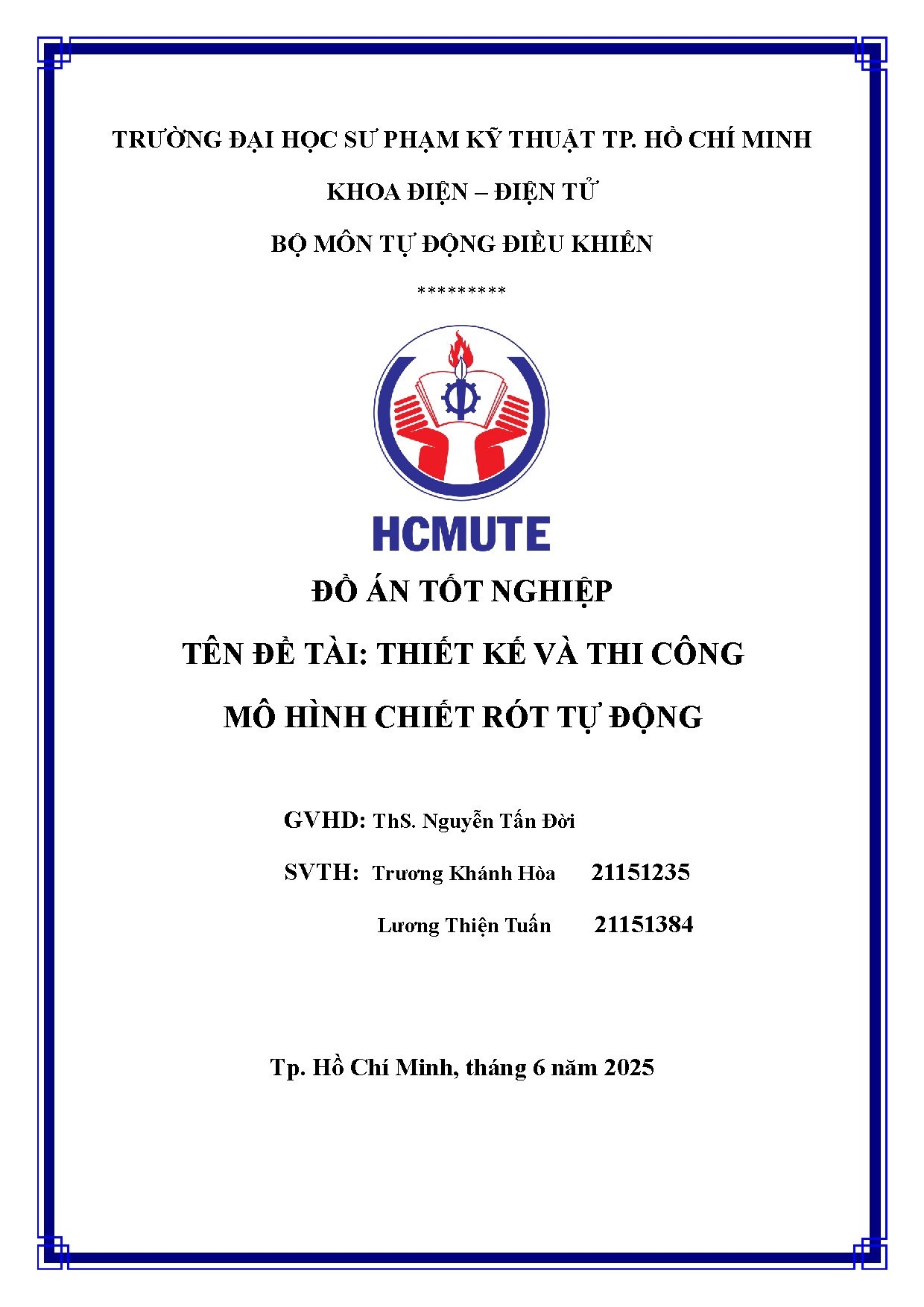 Đồ án tốt nghiệp - Thiết kế và thi công mô hình chiết rót tự động