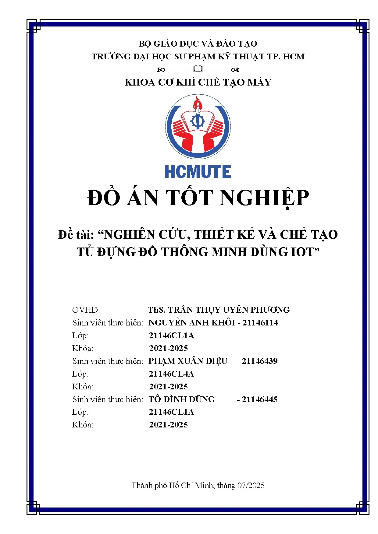 Đồ án tốt nghiệp - Nghiên cứu, thiết kế và chế tạo tủ đựng đồ thông minh dùng iot