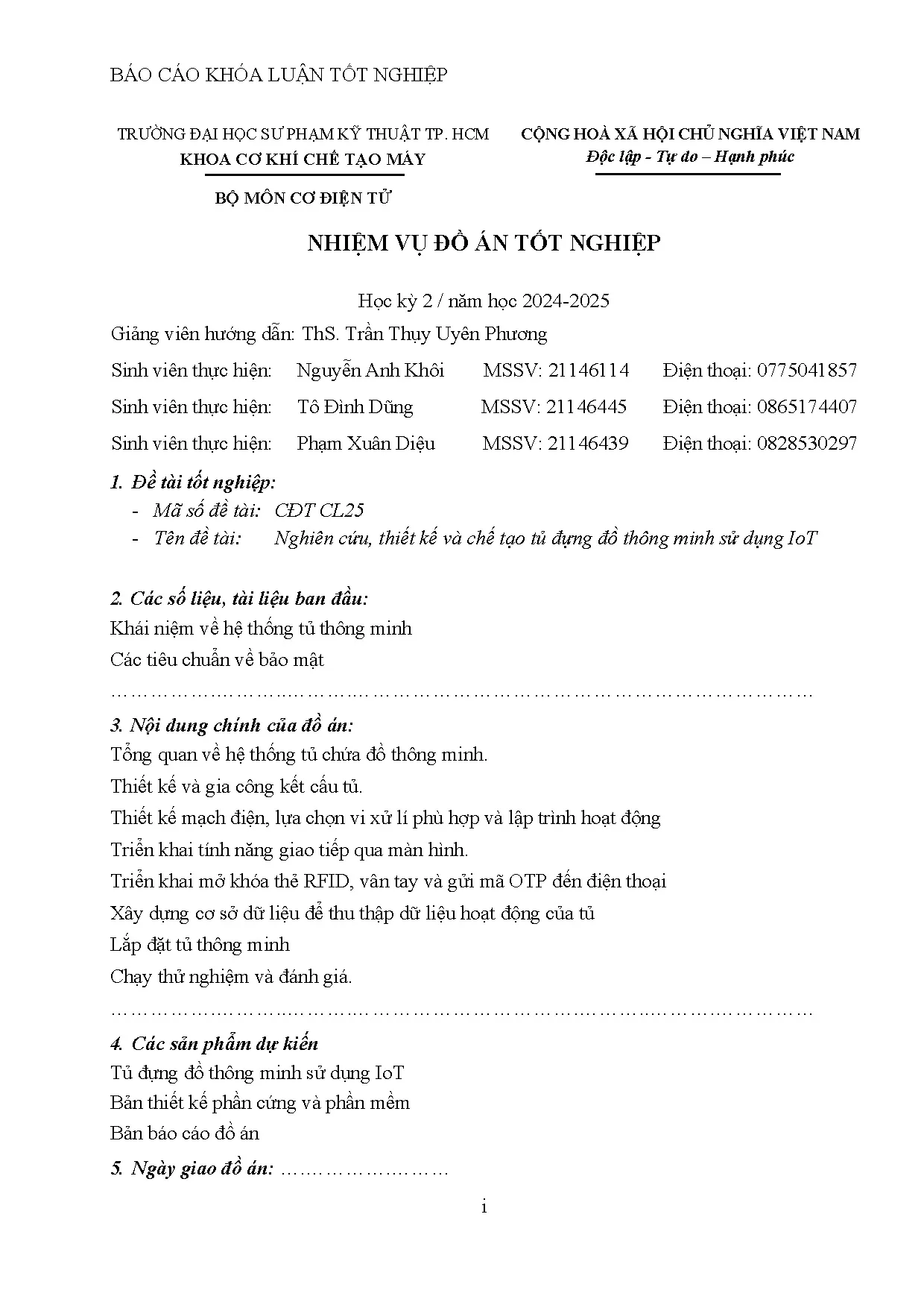 Đồ án tốt nghiệp - Nghiên cứu, thiết kế và chế tạo tủ đựng đồ thông minh dùng iot - Trang 3