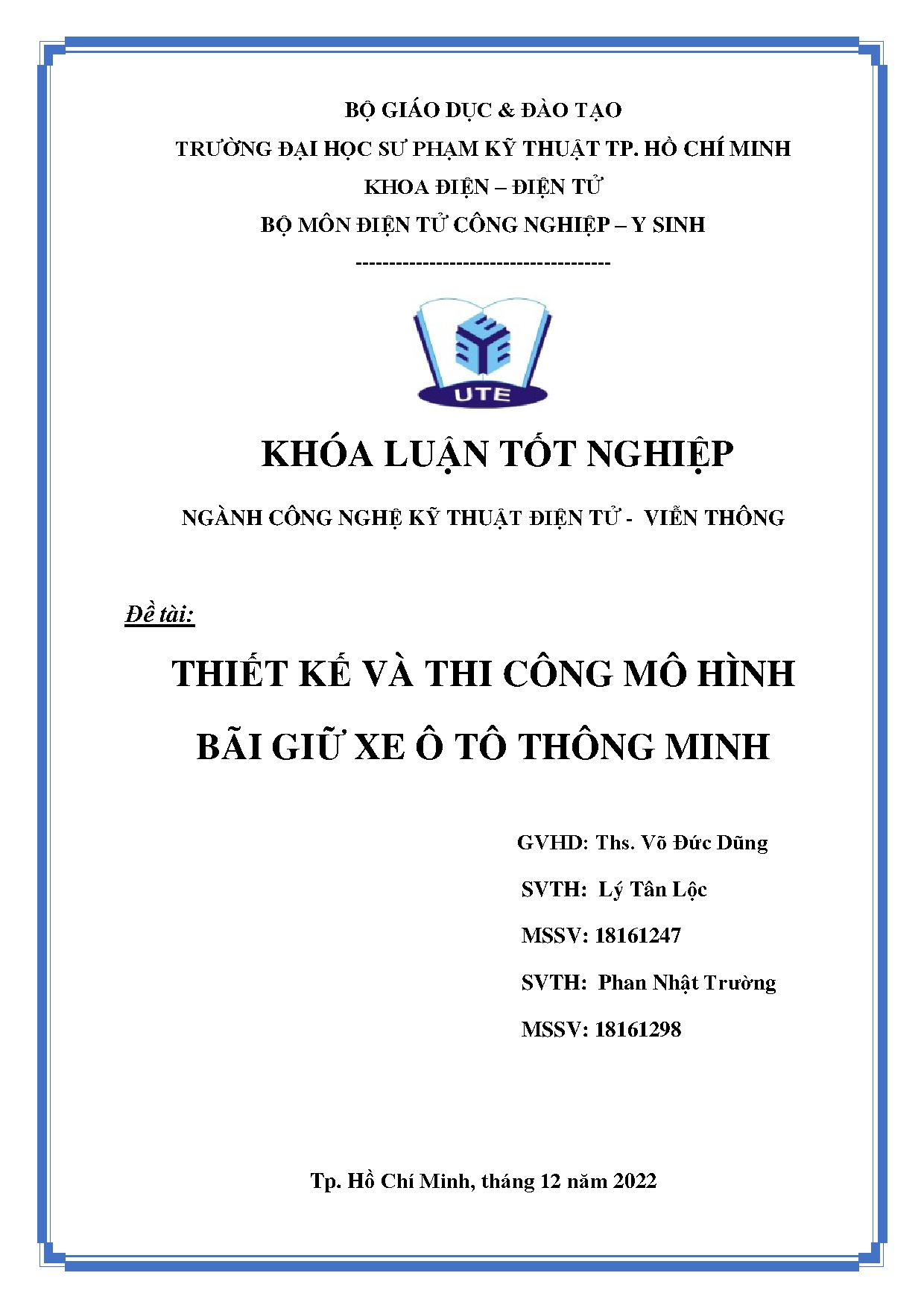 Đồ án tốt nghiệp - Thiết kế và thi công mô hình bãi giữ xe ô tô thông minh