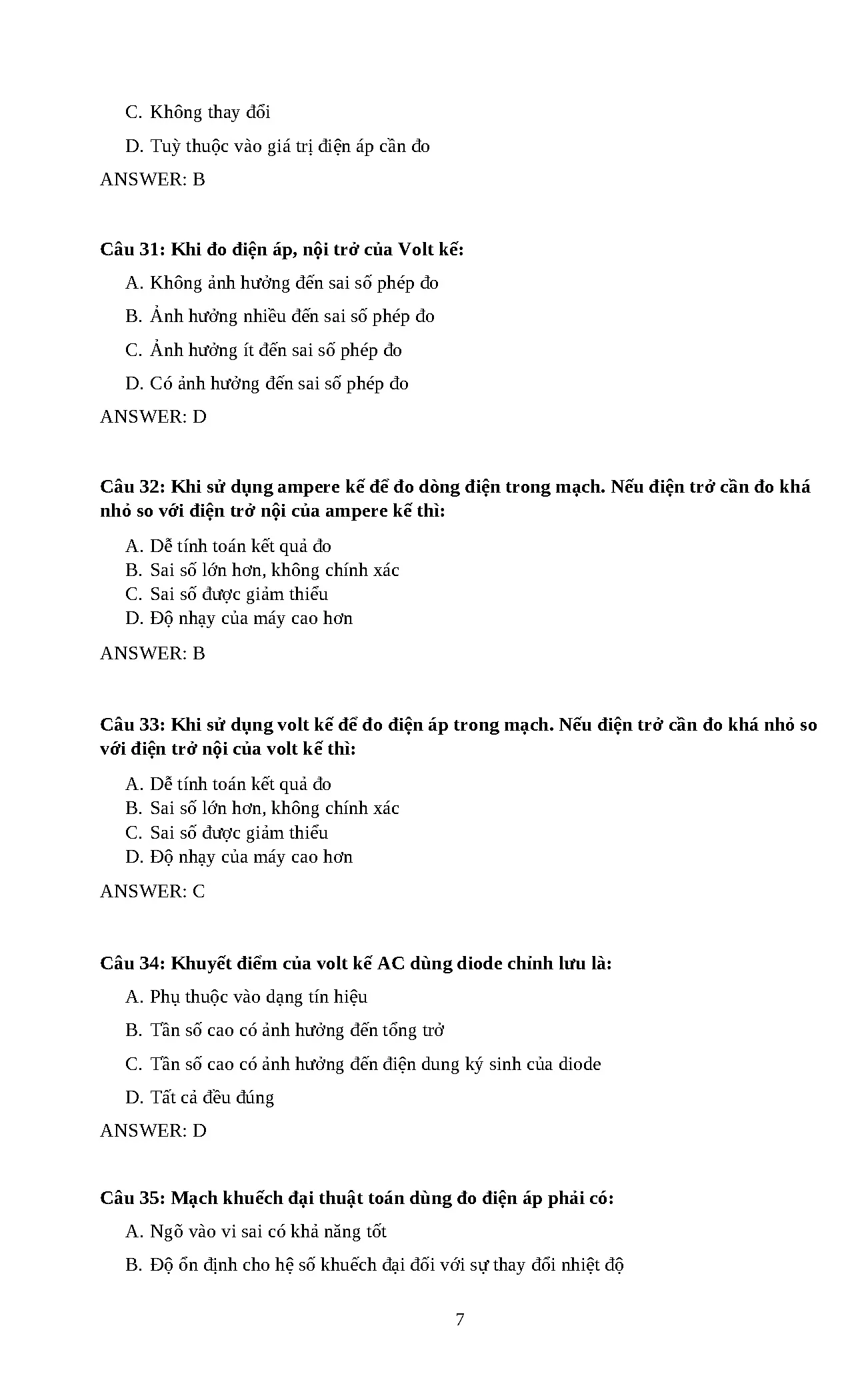 Trắc nghiệm chương 3 đo lường - Trang 7