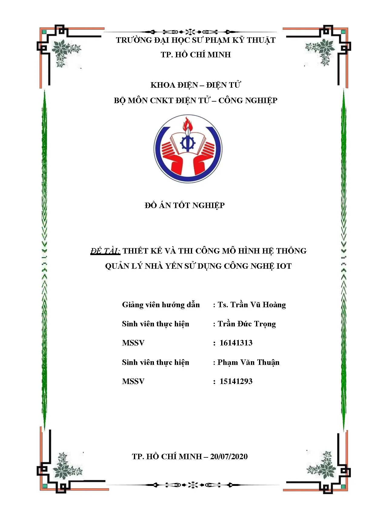 Đồ án tốt nghiệp - Thiết kế và thi công mô hình hệ thống quản lý nhà yến sử dụng công nghệ IOT