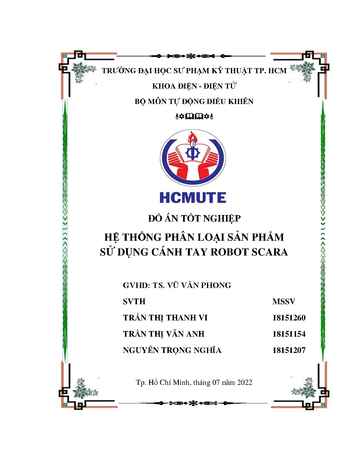 Đồ án tốt nghiệp - Hệ thống phân loại sản phẩm sử dụng cánh tay Robot Scara