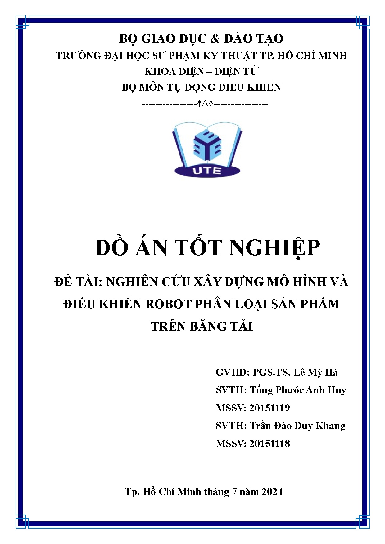 Đồ án tốt nghiệp - Nghiên cứu xây dựng mô hình và điều khiển robot phân loại sản phẩm trên băng tải