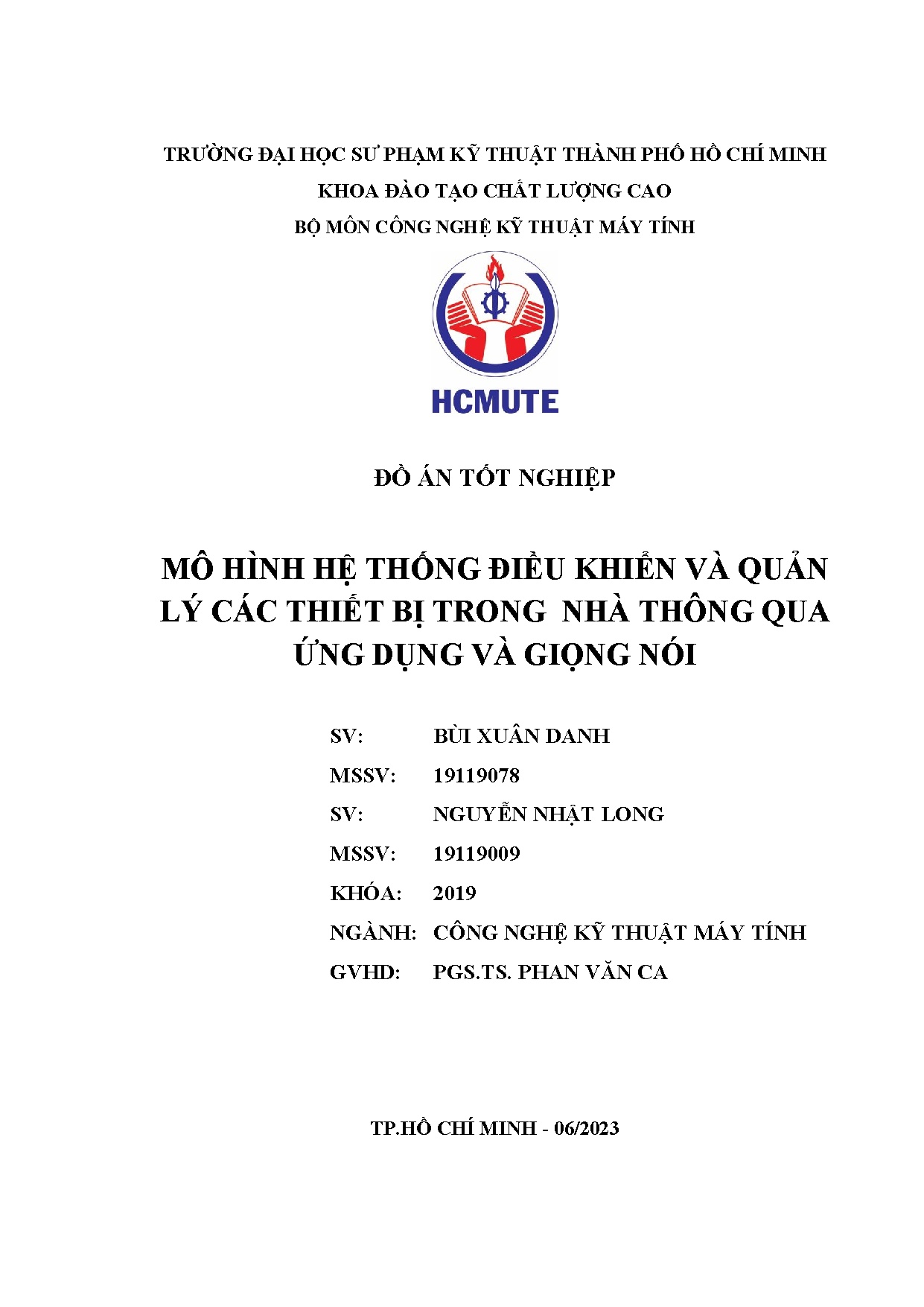Đồ án tốt nghiệp - Mô hình hệ thống điều khiển và quản lý các thiết bị trong nhà thông qua ứng DVGN