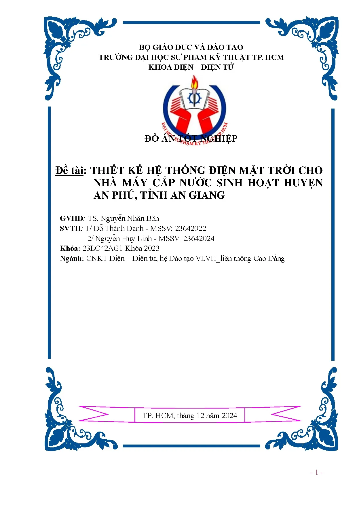 Đồ án tốt nghiệp - Thiết kế hệ thống điện mặt trời cho nhà máy cấp nước sinh hoạt huyện An Phú, TAG